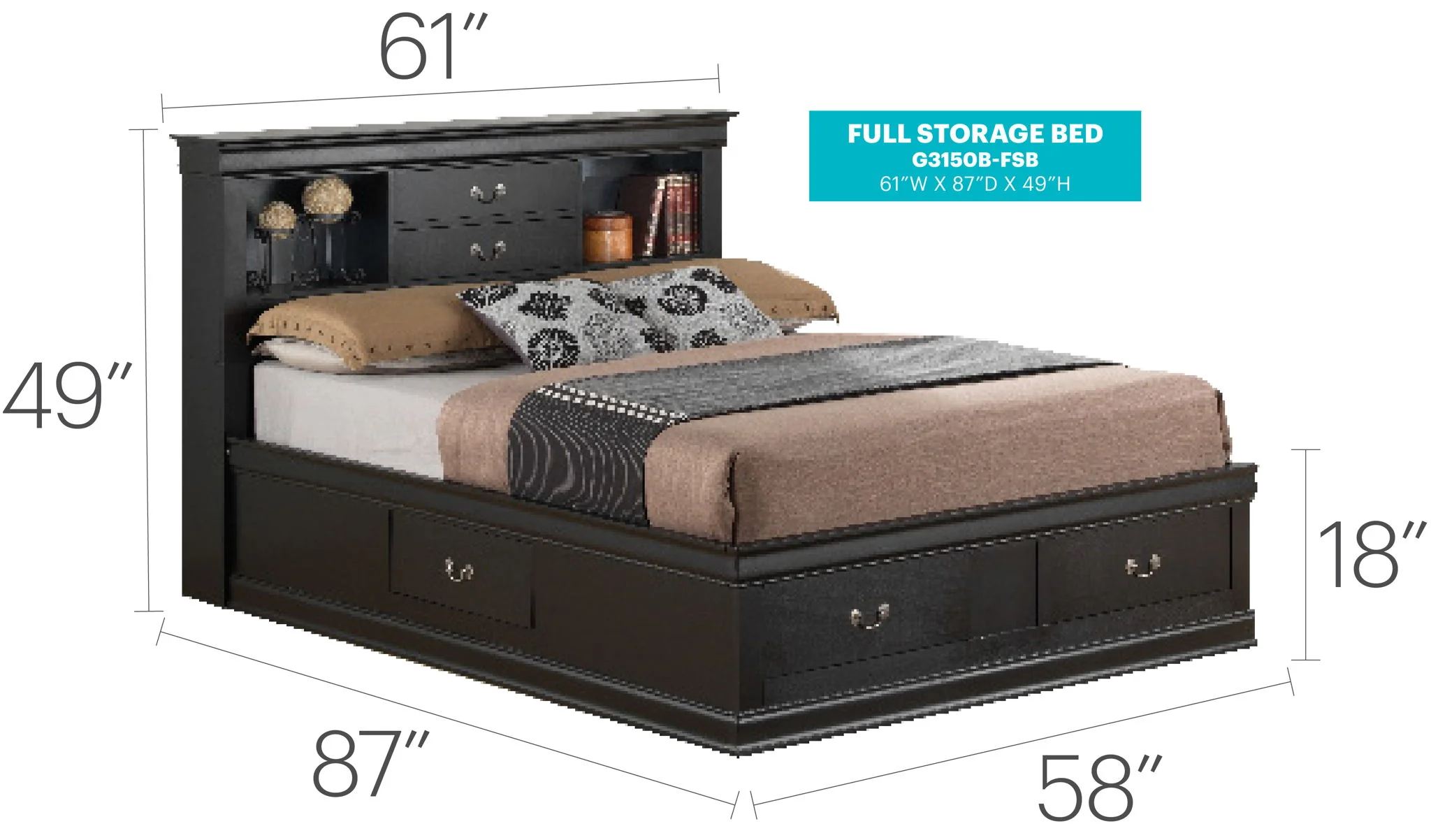 Traditional Style Bookcase Storage Bed - Image 42