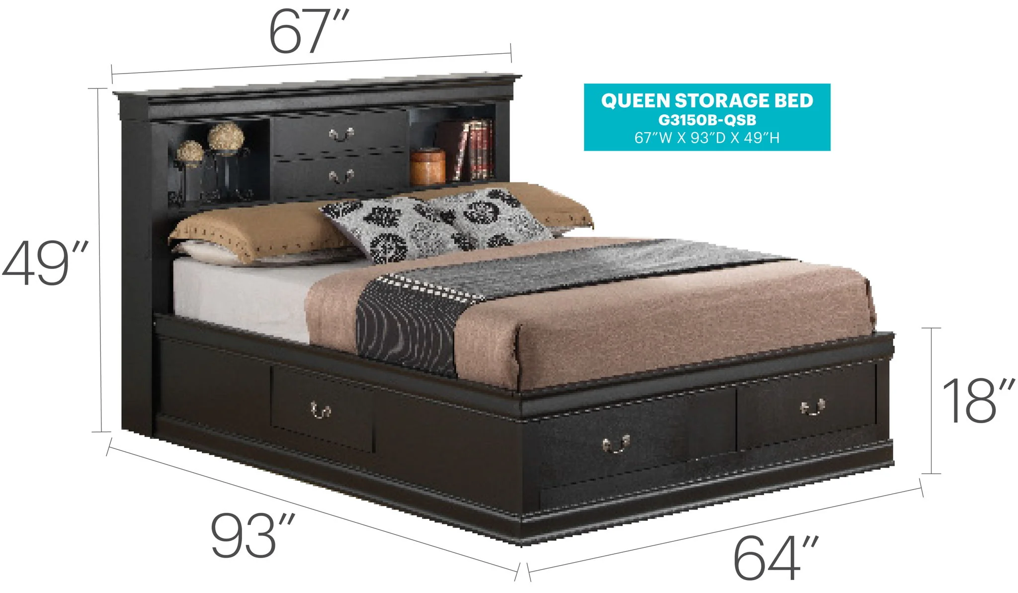 Traditional Style Bookcase Storage Bed - Image 43