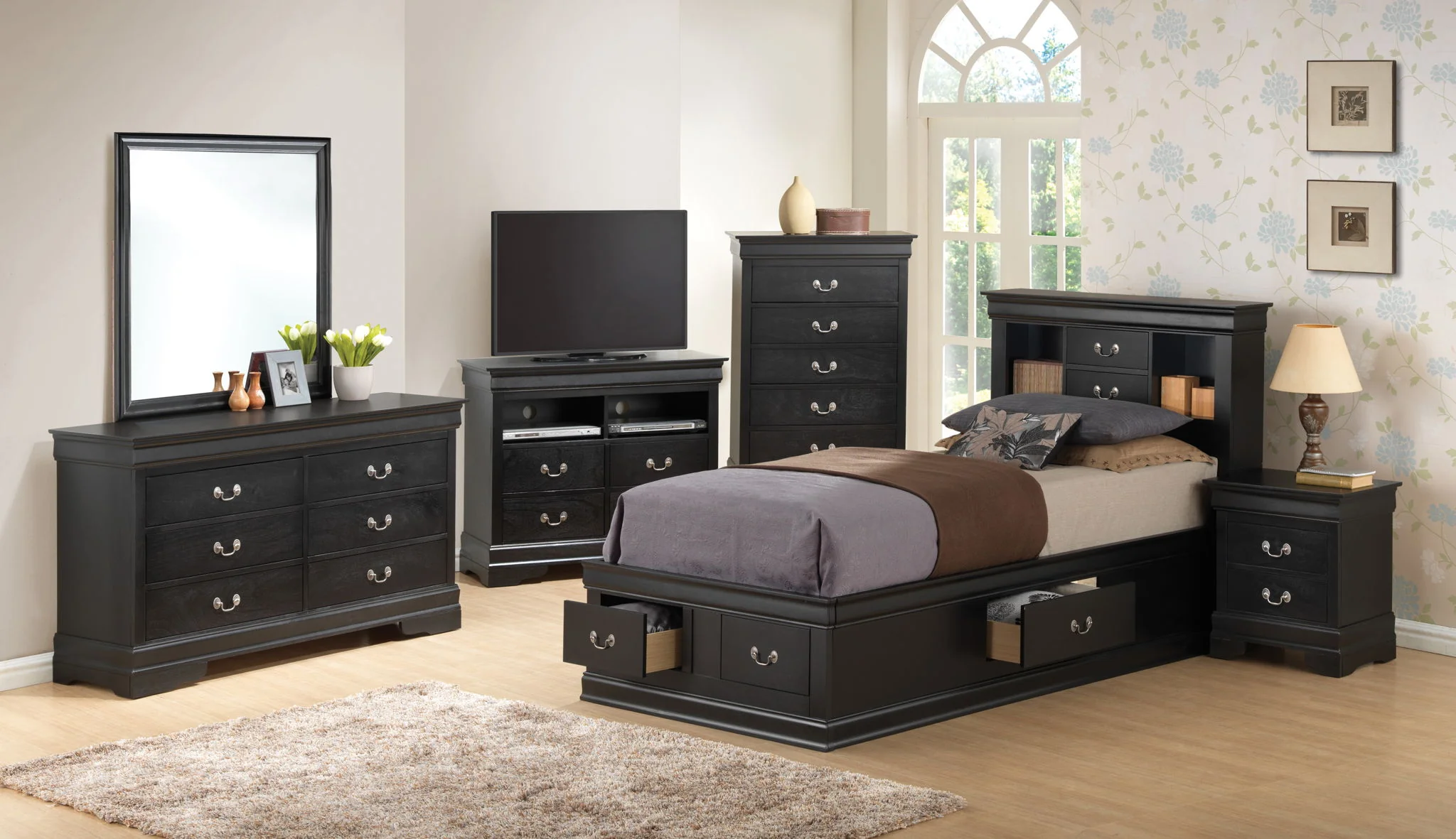 Traditional Style Bookcase Storage Bed - Image 44