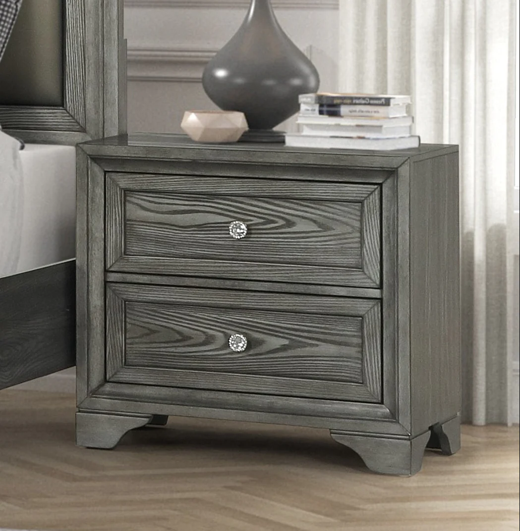 Transitional 3-Drawer Nightstand with USB Charging Ports in Gray Finish