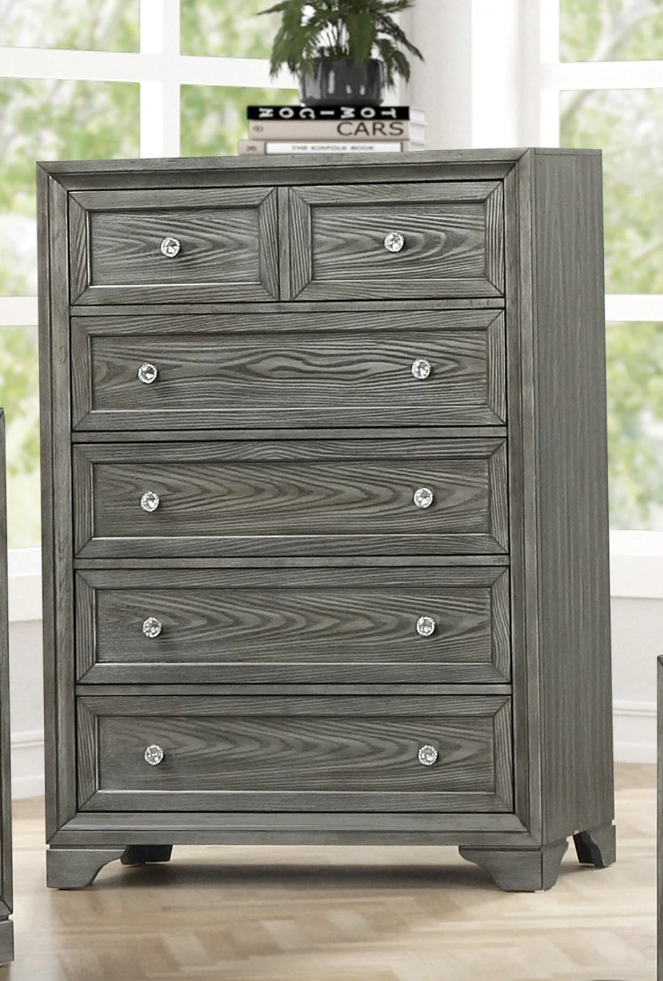 Transitional 5-Drawer Chest in Gray Finish