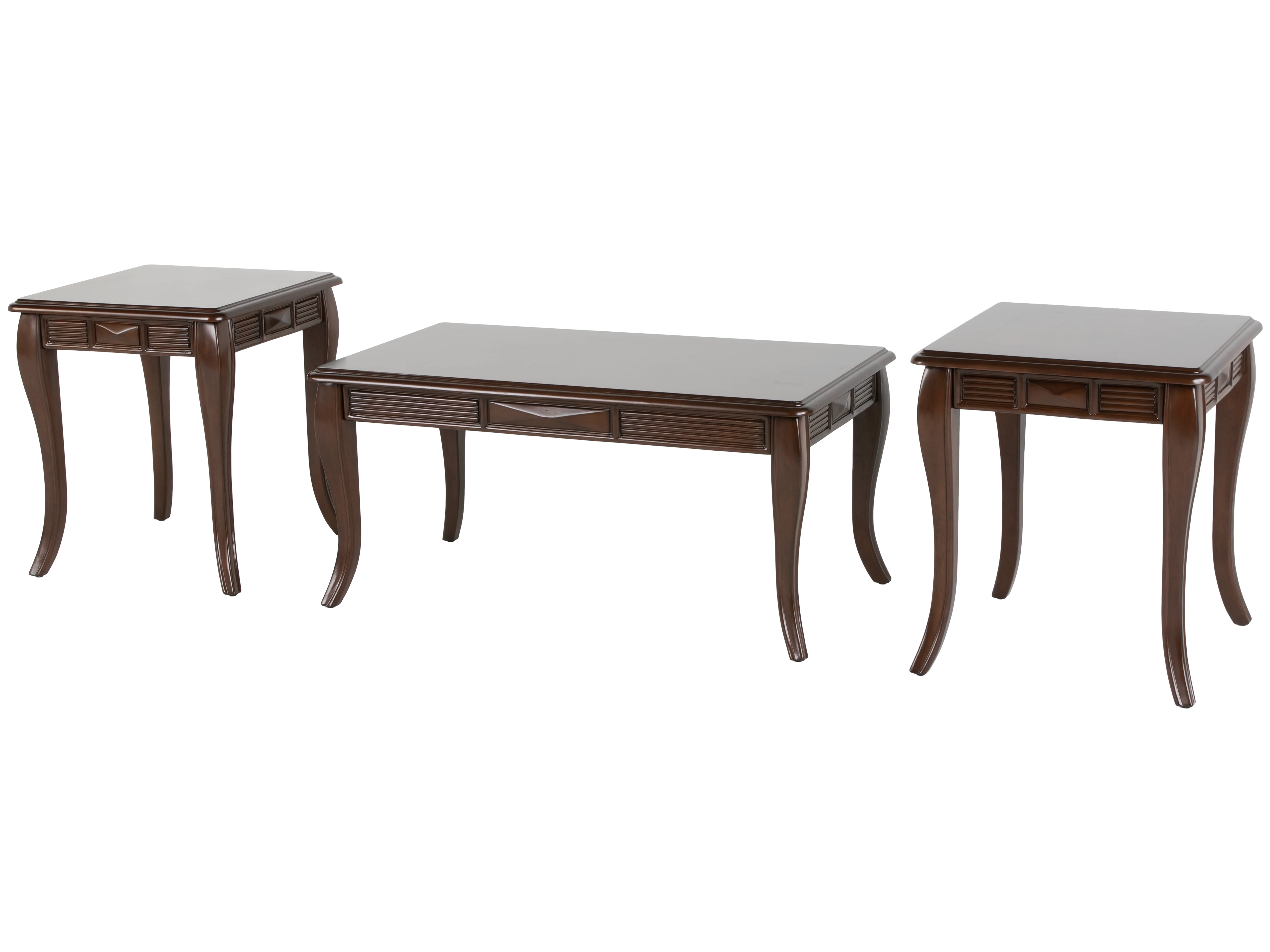 Transitional Dark Brown 3-Piece Coffee Table Set with Framed Inlay-Style Tops & Curved Legs - Image 2