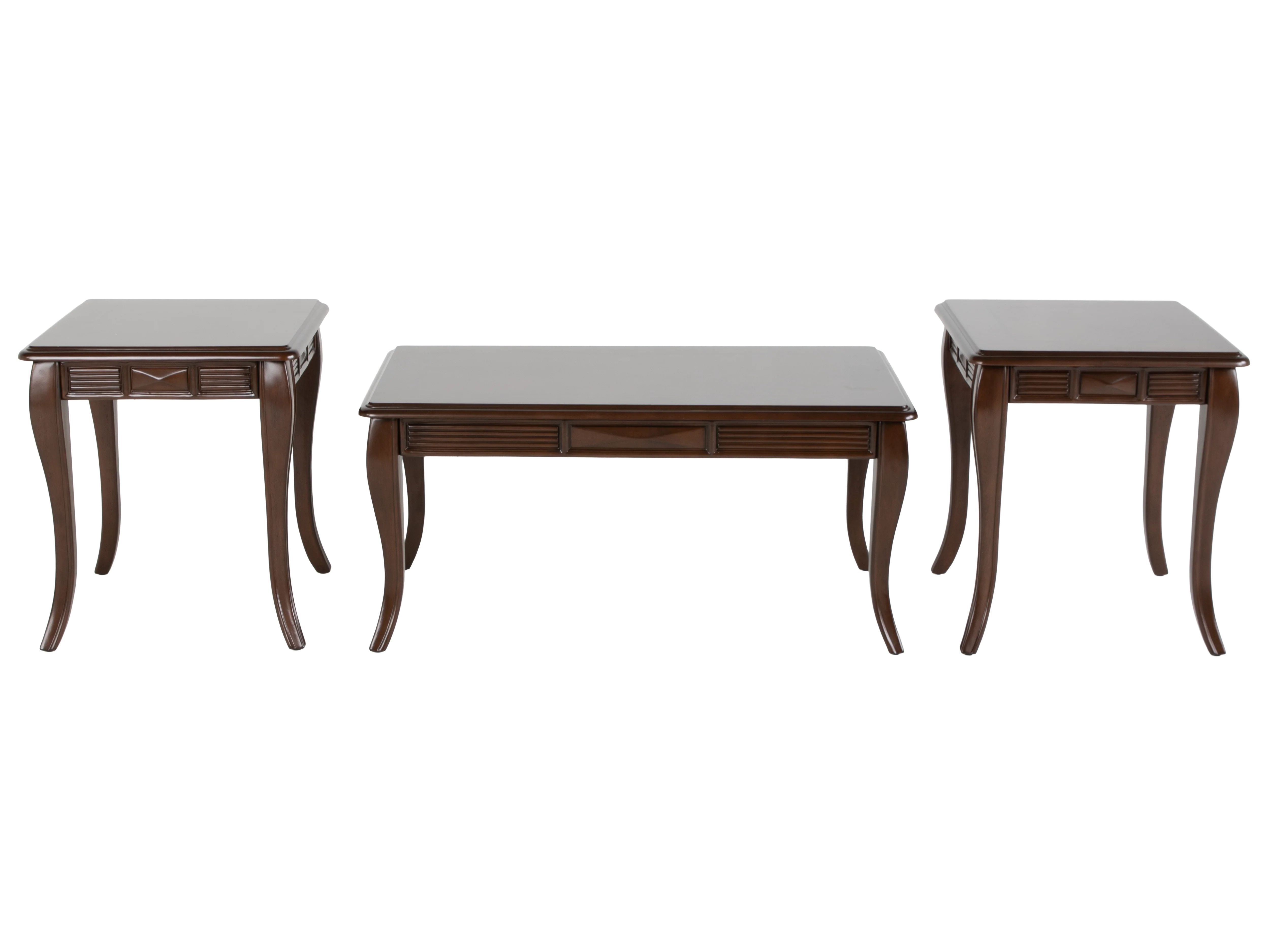 Transitional Dark Brown 3-Piece Coffee Table Set with Framed Inlay-Style Tops & Curved Legs - Image 3