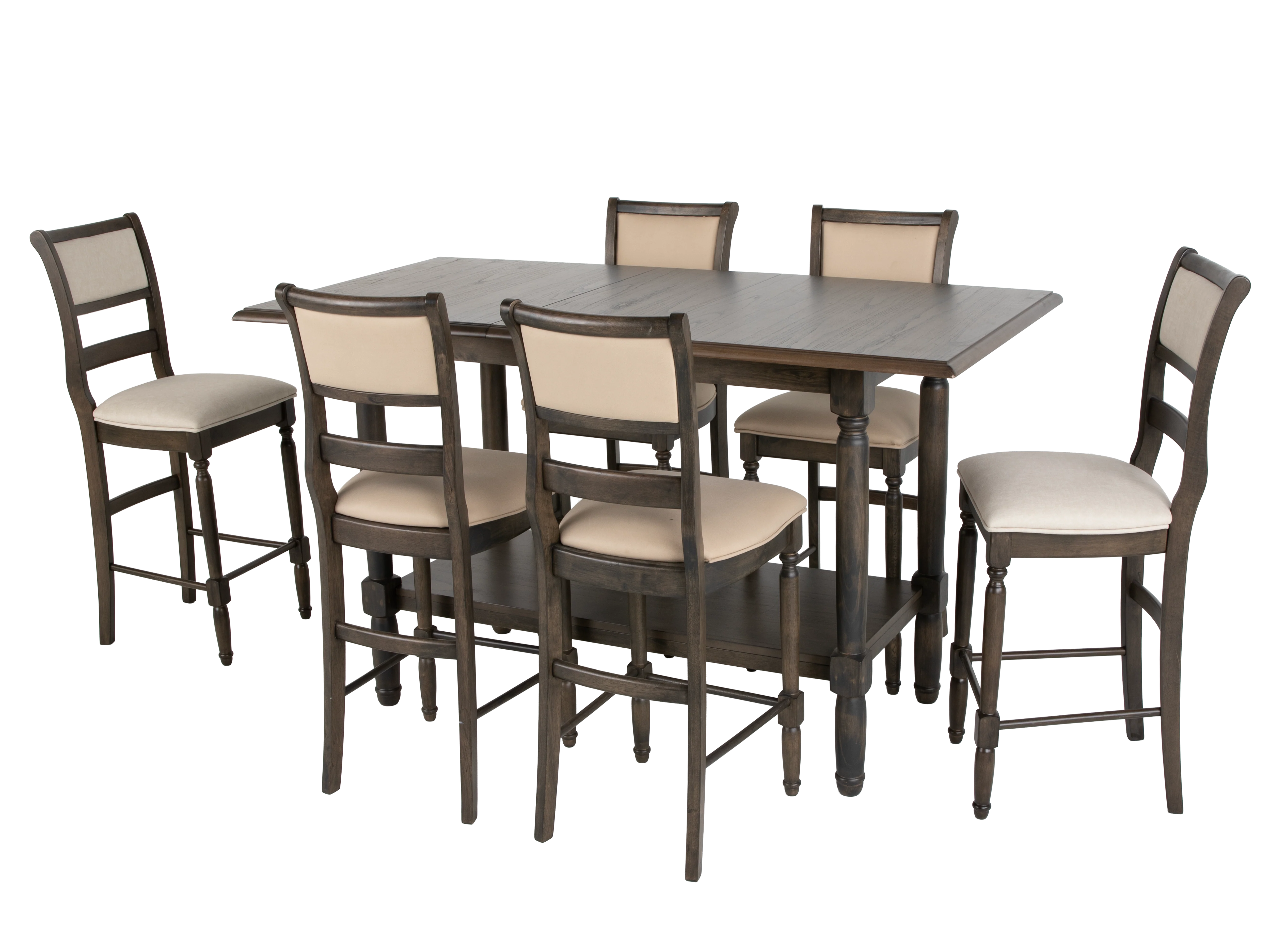 Transitional Dark Brown & Gray 7-Piece Counter Height Dining Set with Storage Shelf - Image 2