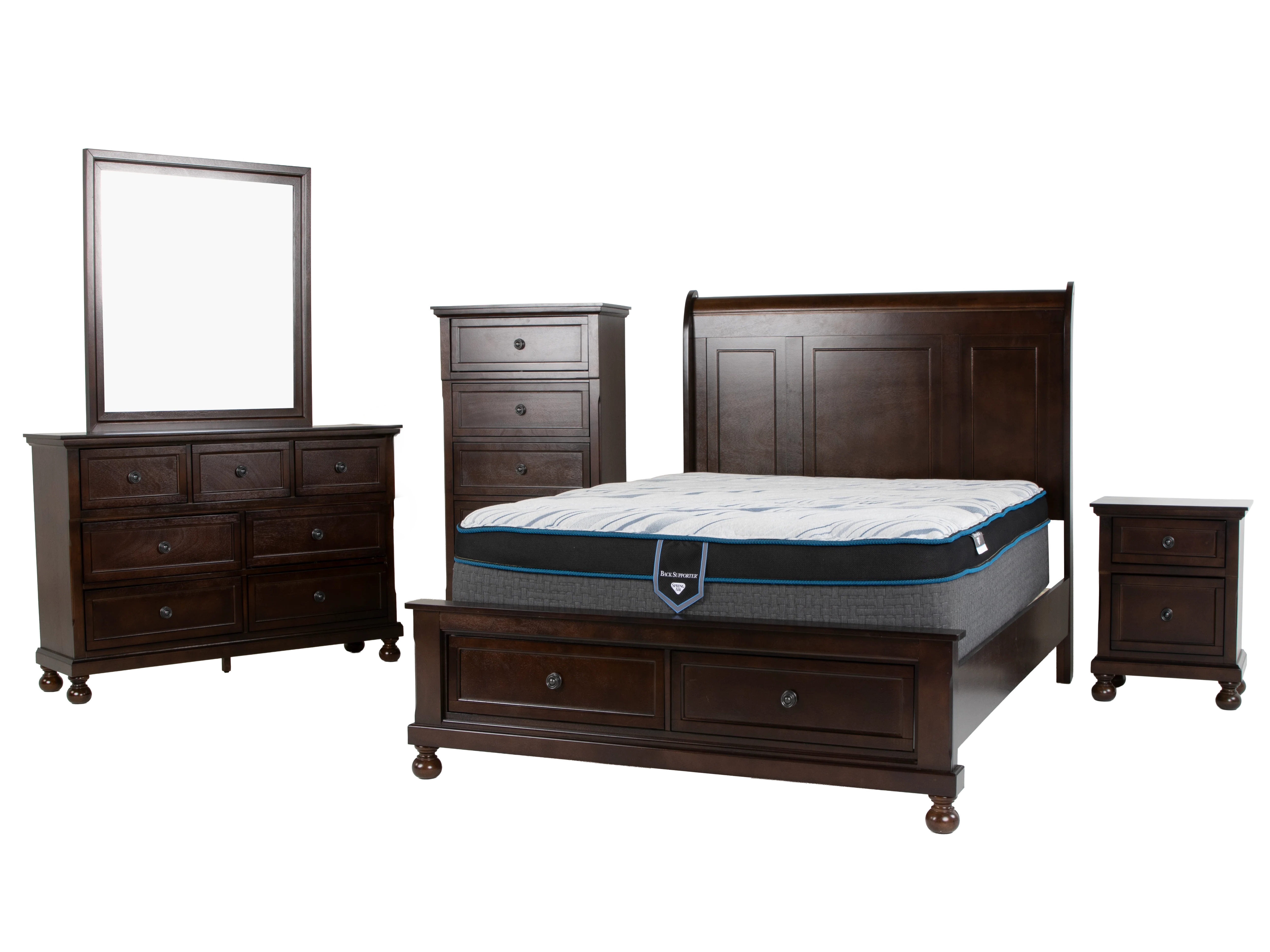 Transitional Espresso 6-Piece Queen Storage Bedroom Set (Bed, Dresser, Mirror, & Nightstand) - Image 2