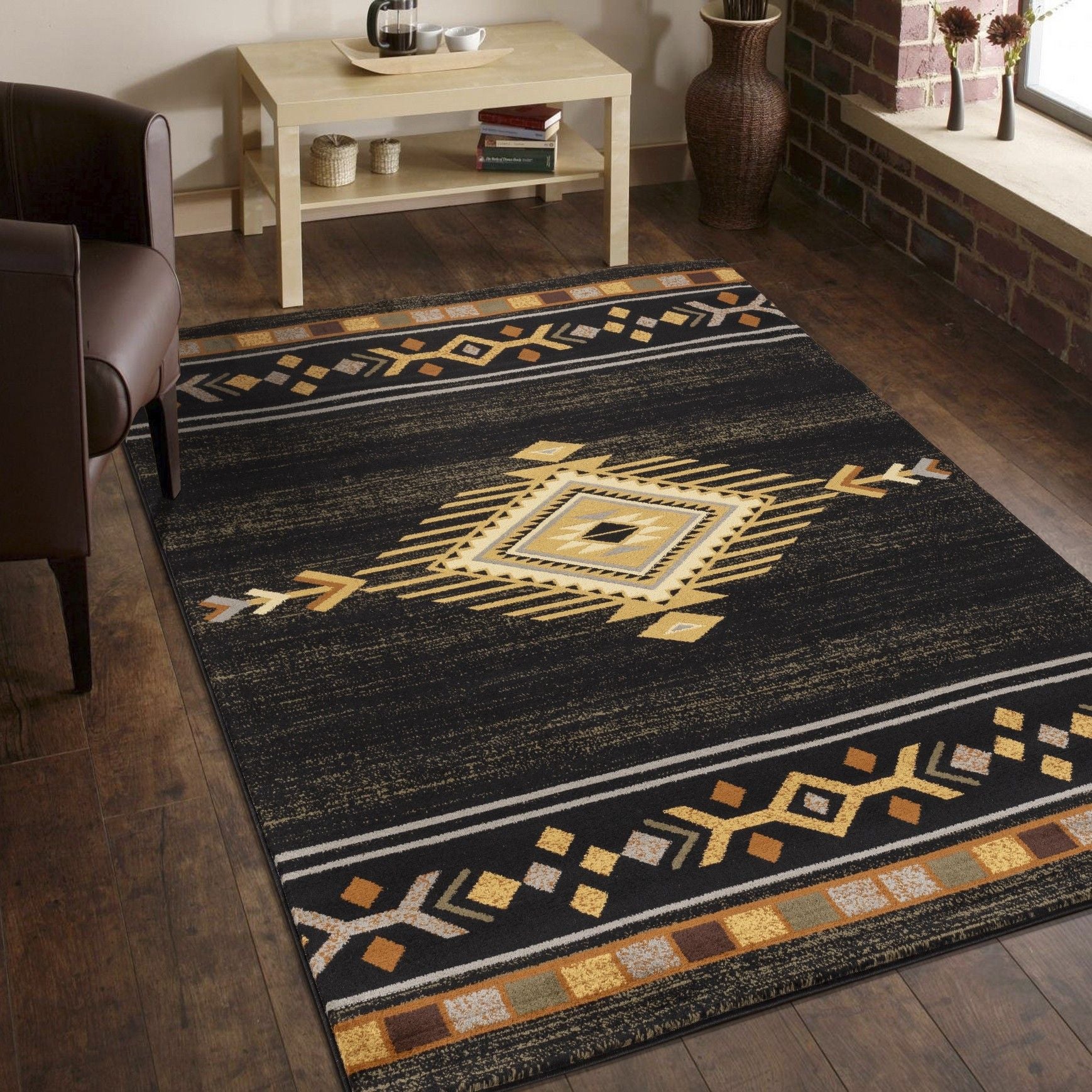 Tribes - 2'7" X 7'3" Southwest Area Rug Polypropylene - Black - Image 4