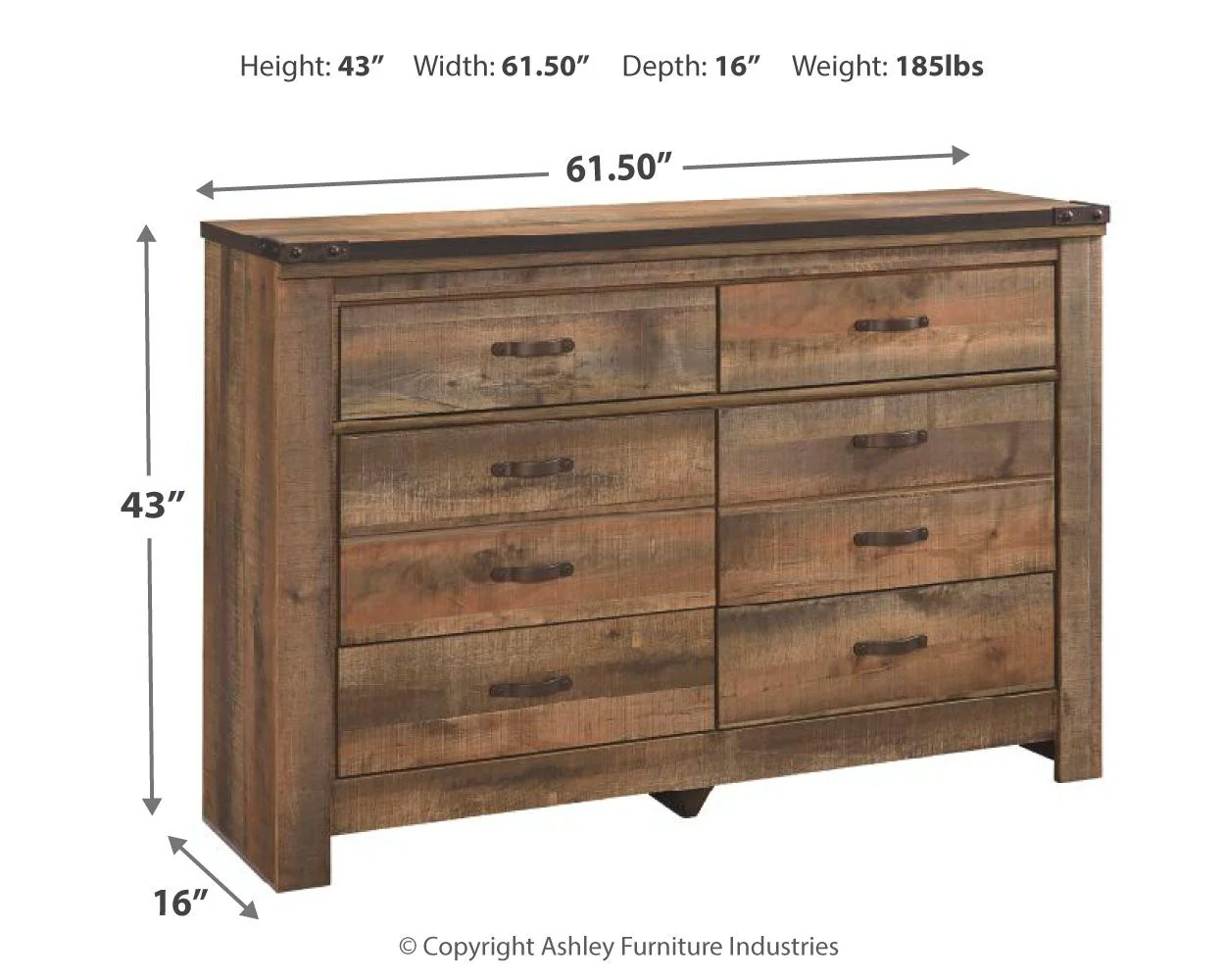 Trinell - Six Drawer Dresser - 61.34" x 15.98" x 42.99" - Brown Dark - Image 5