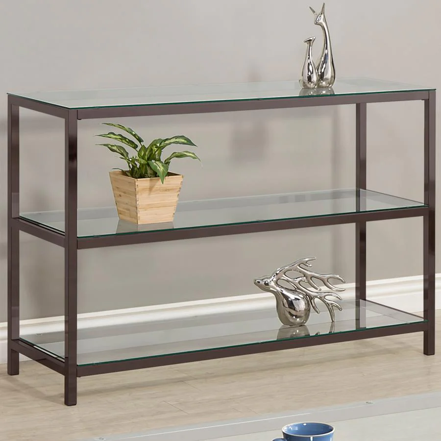 Trini - 2-Shelf Glass Top Entryway Console Table - Black Nickel - Image 2