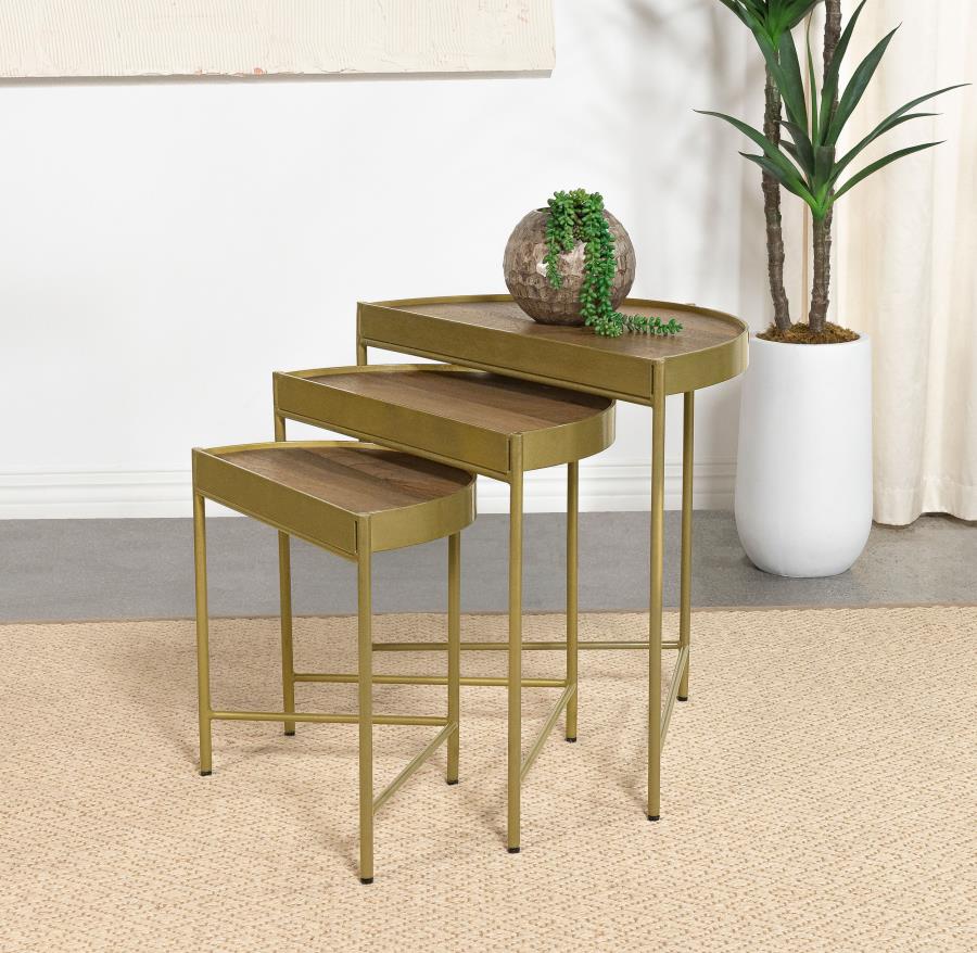 Tristen - 3 Piece Demilune Nesting Table - Brown And Gold - Image 2