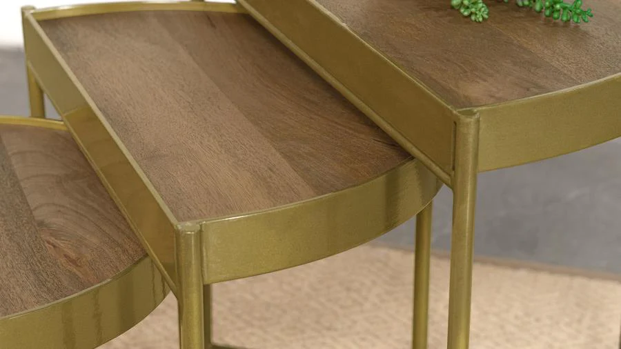 Tristen - 3 Piece Demilune Nesting Table - Brown And Gold - Image 6