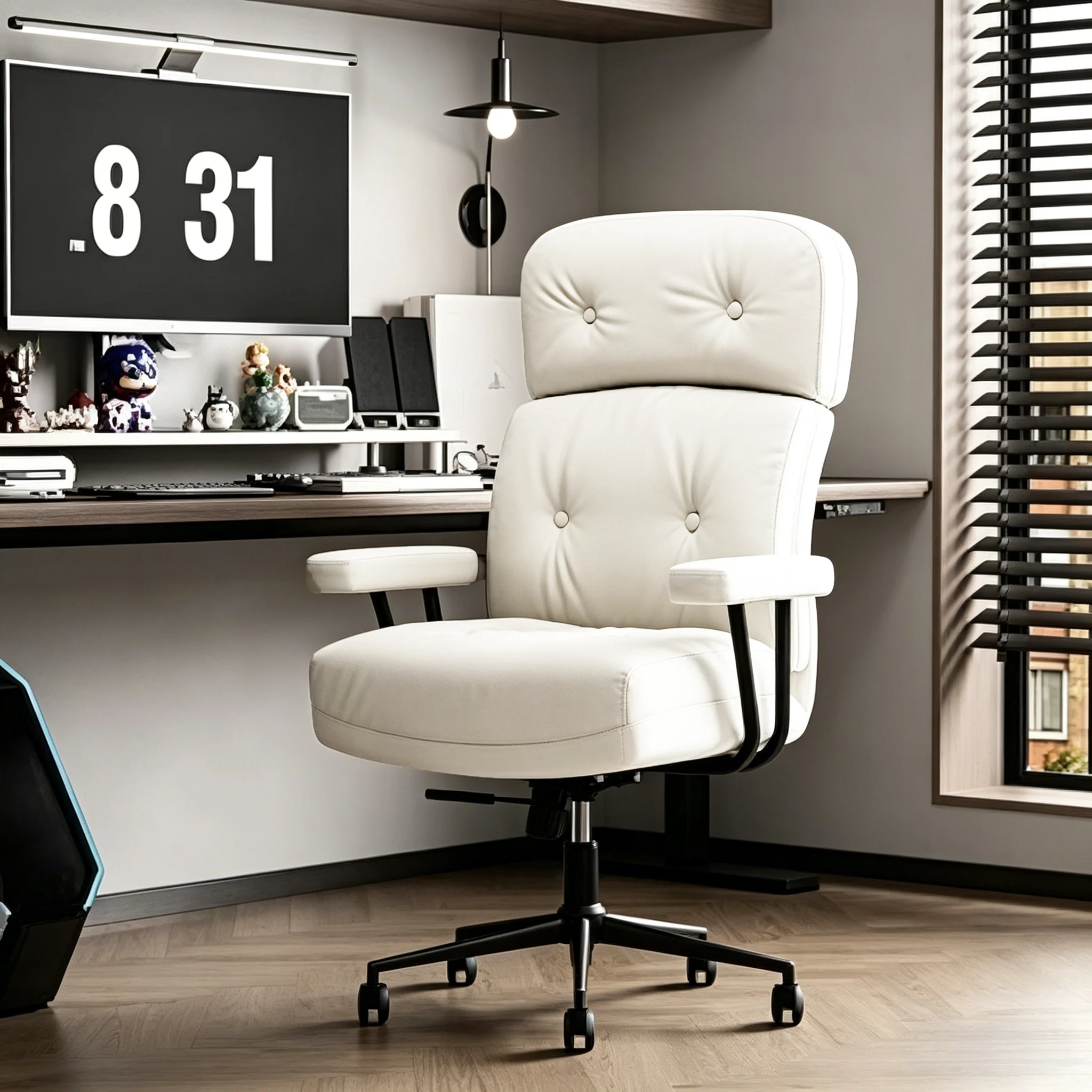 Tufted Home Office Chair with Wheels, Armrests & Adjustable Height - Image 11