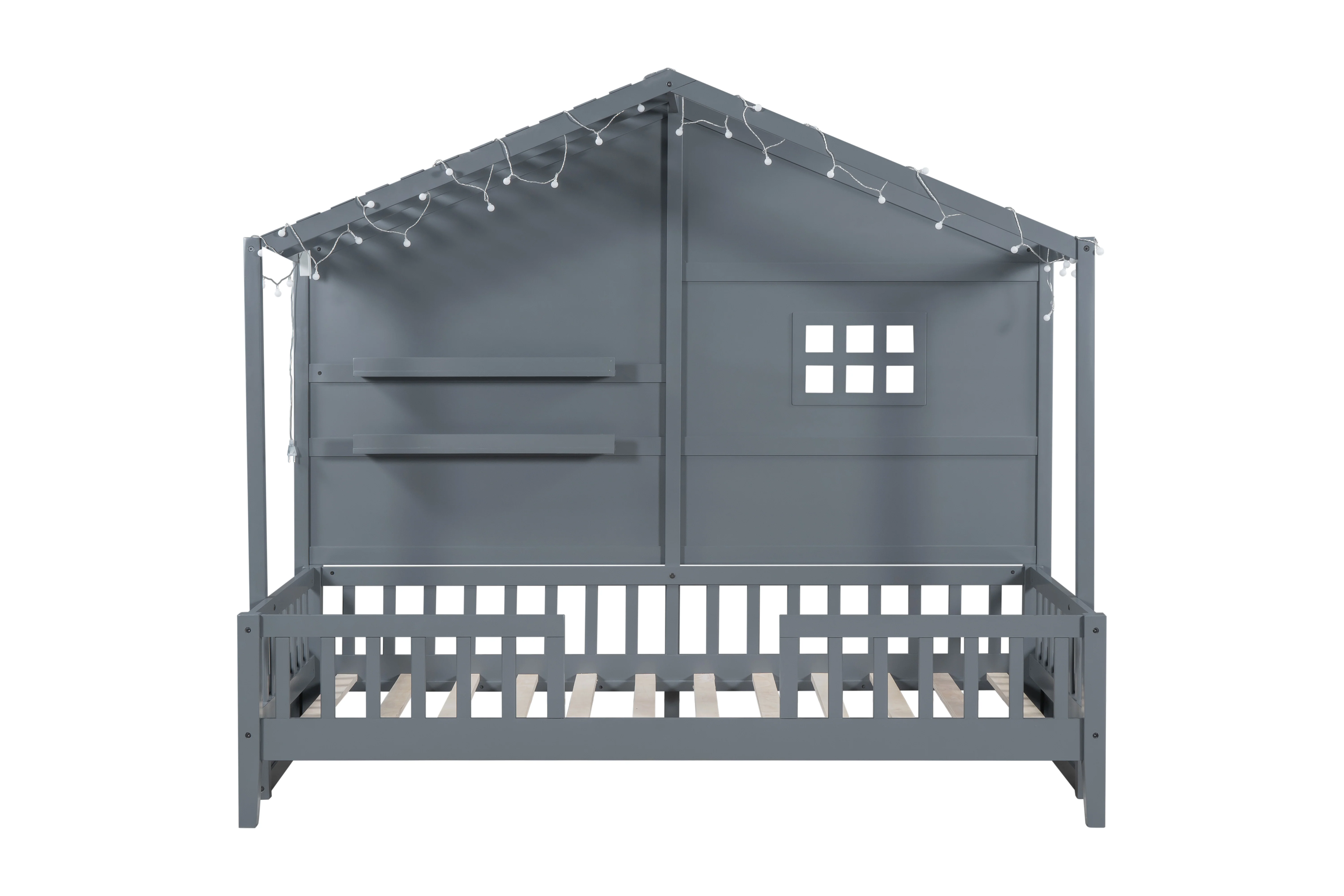 Twin Size House Bed with Shelves - Grey - Image 3