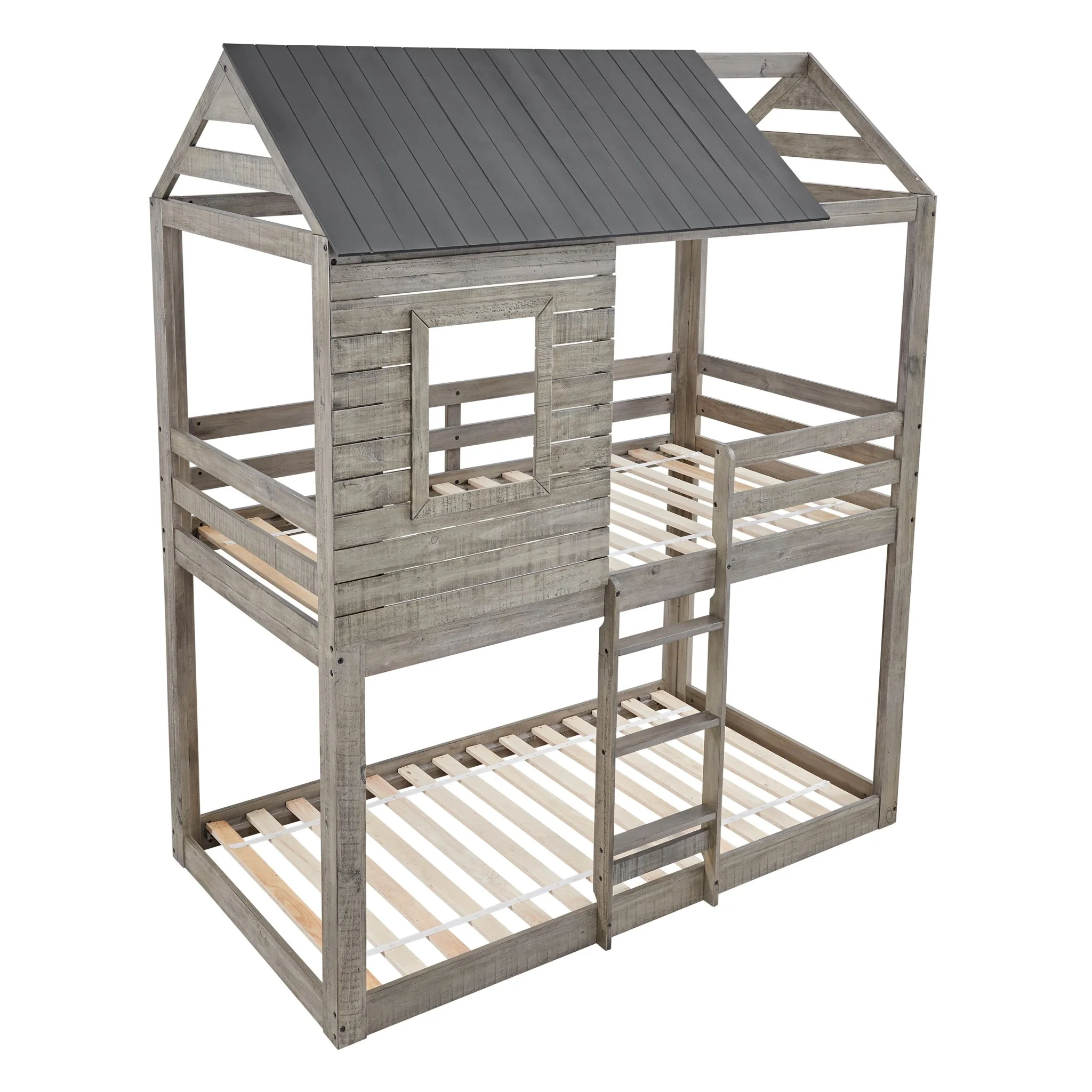 Twin over Twin House Bunk Bed with Dark Gray Roof - Image 2
