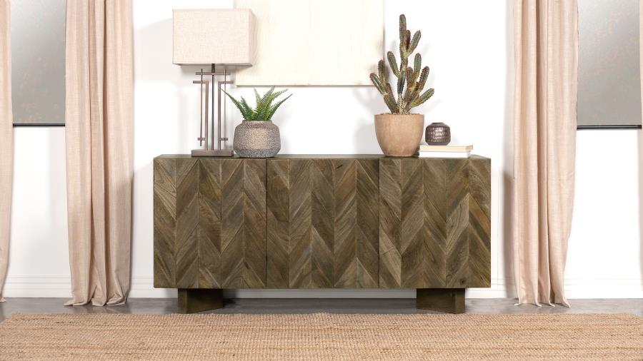 Tyler - 3 Door Solid Wood Sideboard Buffet Cabinet - Mango Brown - Image 2