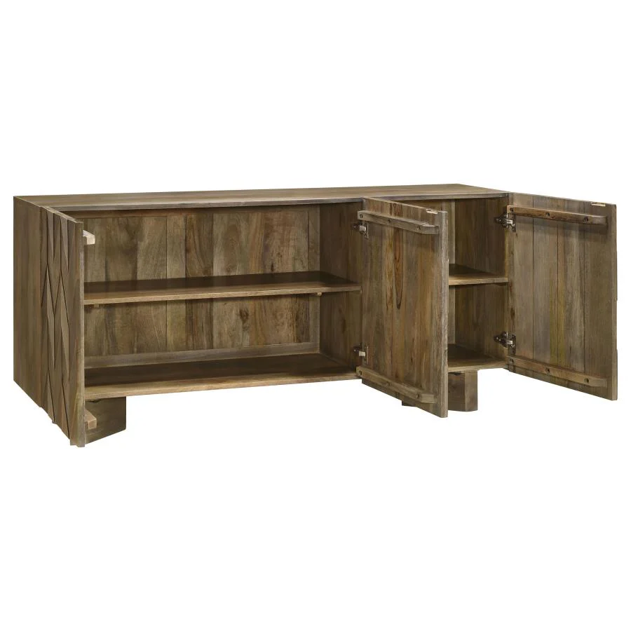 Tyler - 3 Door Solid Wood Sideboard Buffet Cabinet - Mango Brown - Image 4