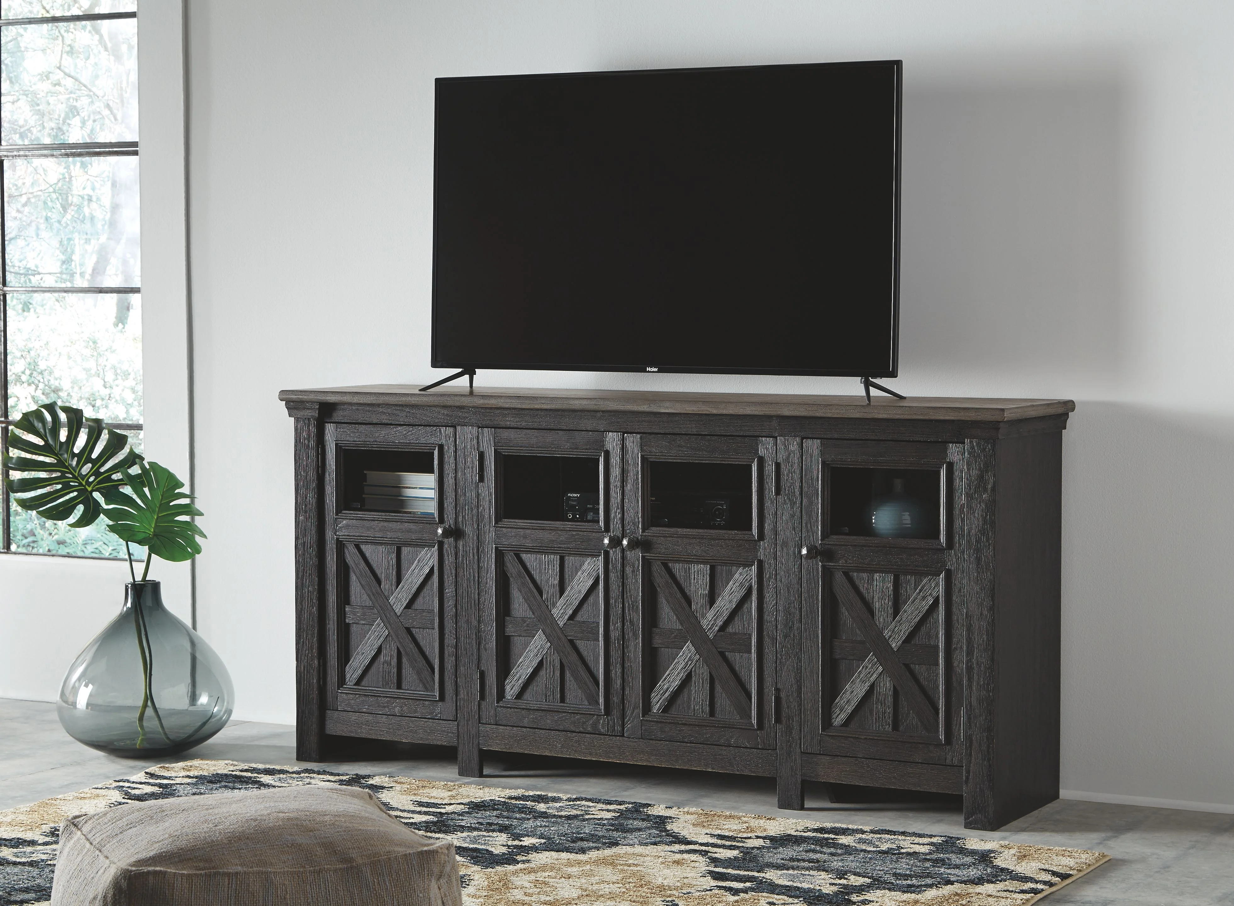 Tyler Creek - Extra Large TV Stand - Black / Gray - Image 4