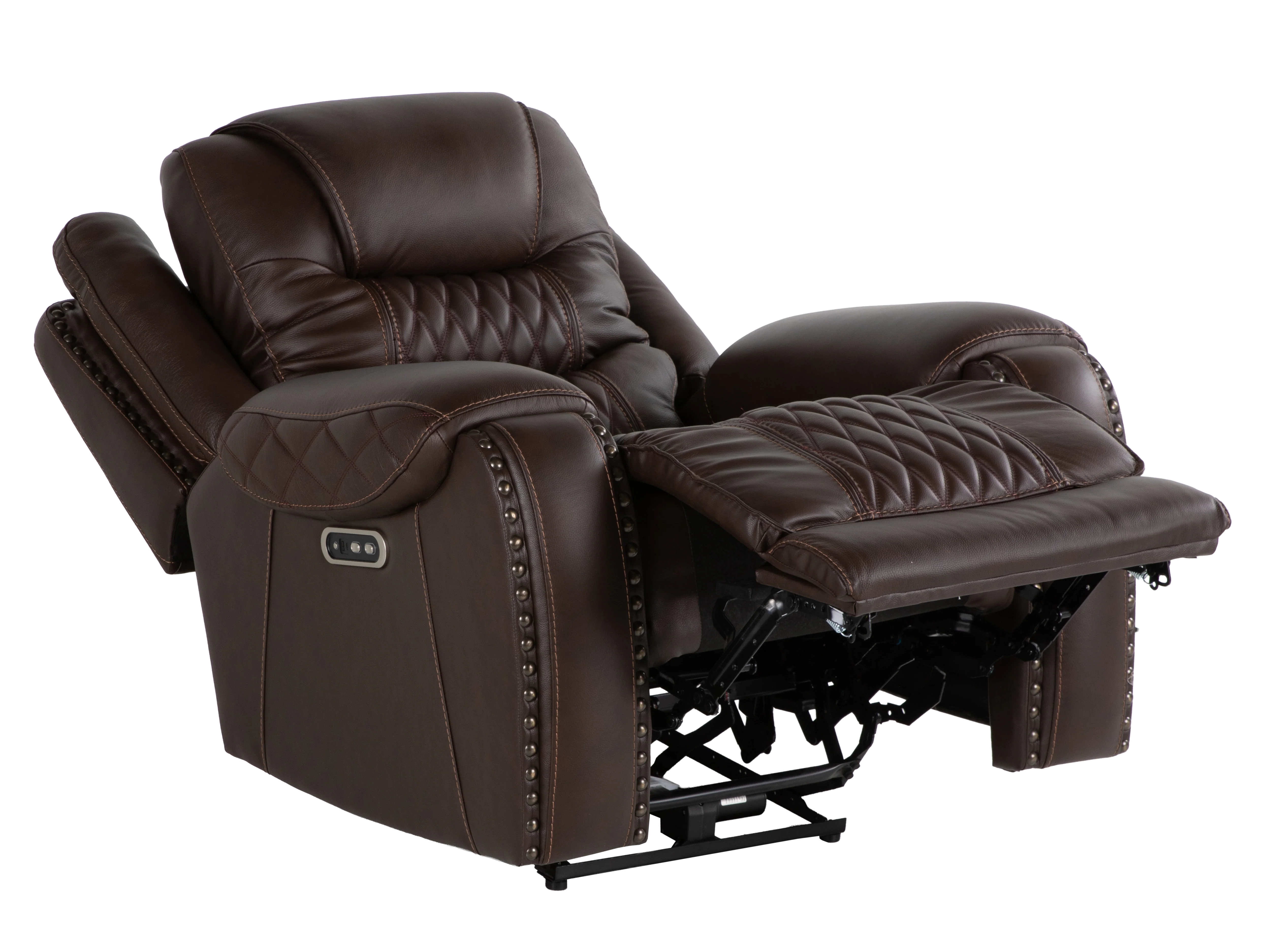 Umber Contemporary Top Grain Leather 3-Piece Dual Power Reclining Living Room Set with Console, USB & Wireless Charging - Image 10