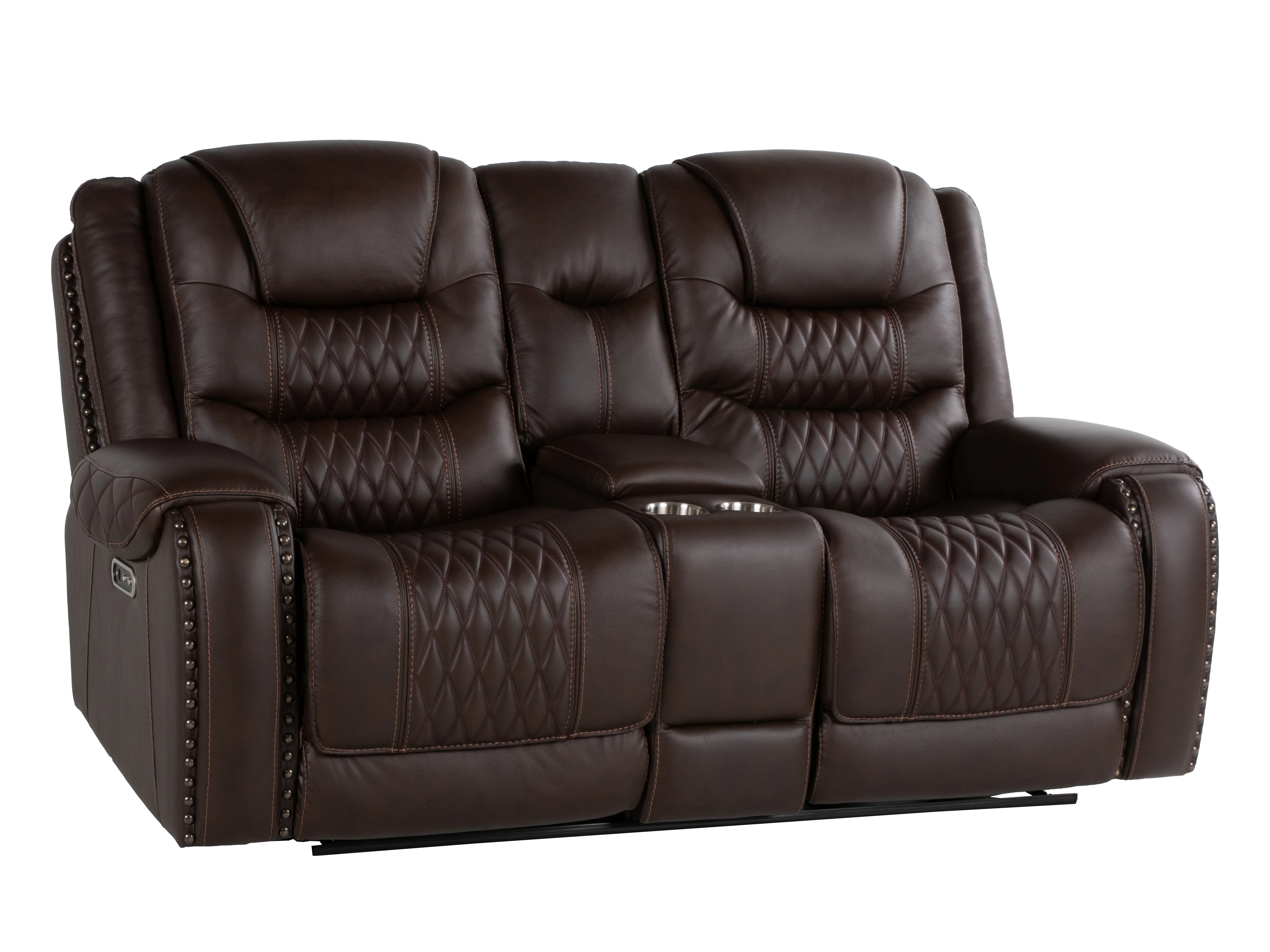 Umber Contemporary Top Grain Leather 3-Piece Dual Power Reclining Living Room Set with Console, USB & Wireless Charging - Image 12