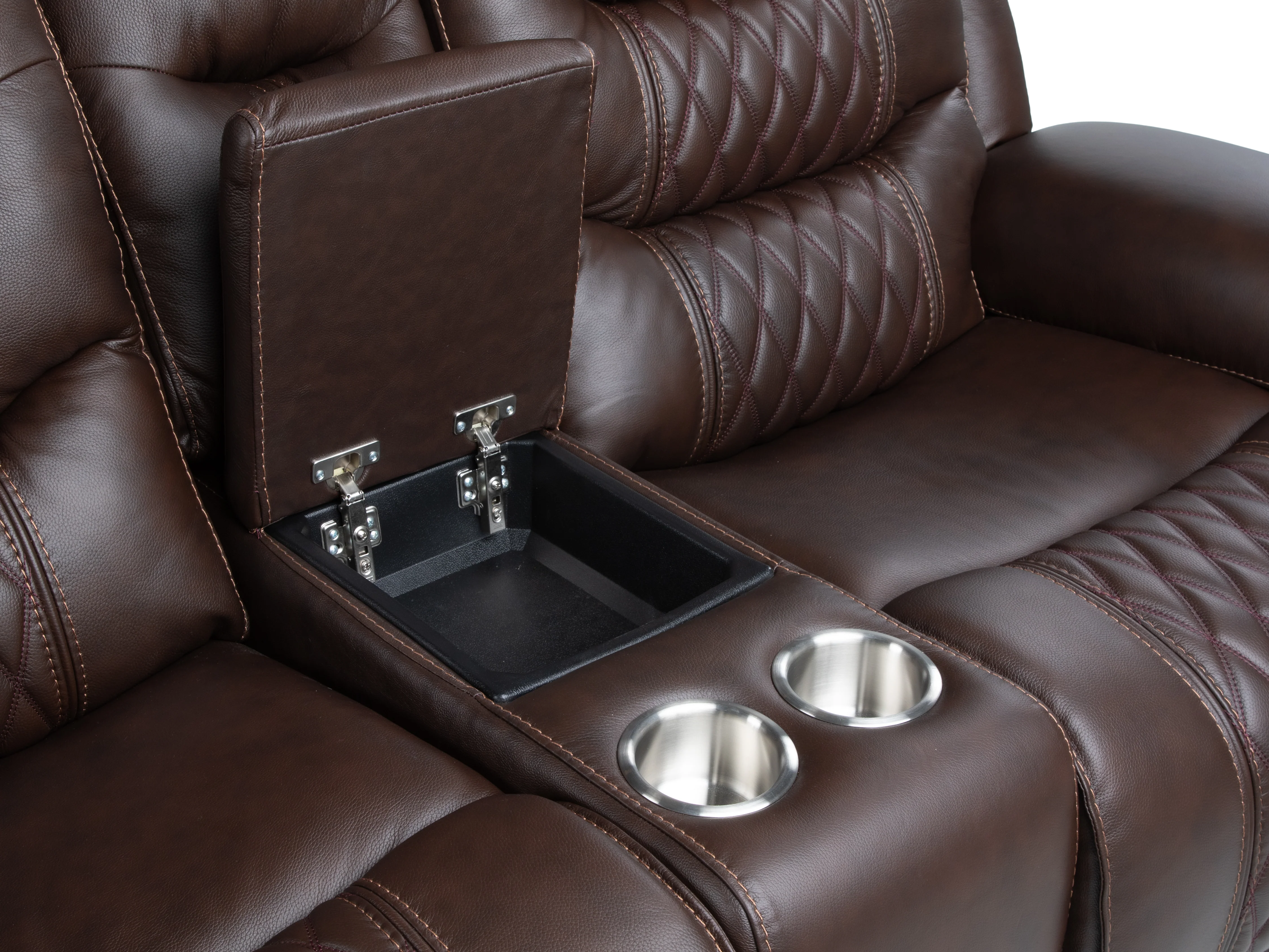Umber Contemporary Top Grain Leather 3-Piece Dual Power Reclining Living Room Set with Console, USB & Wireless Charging - Image 14