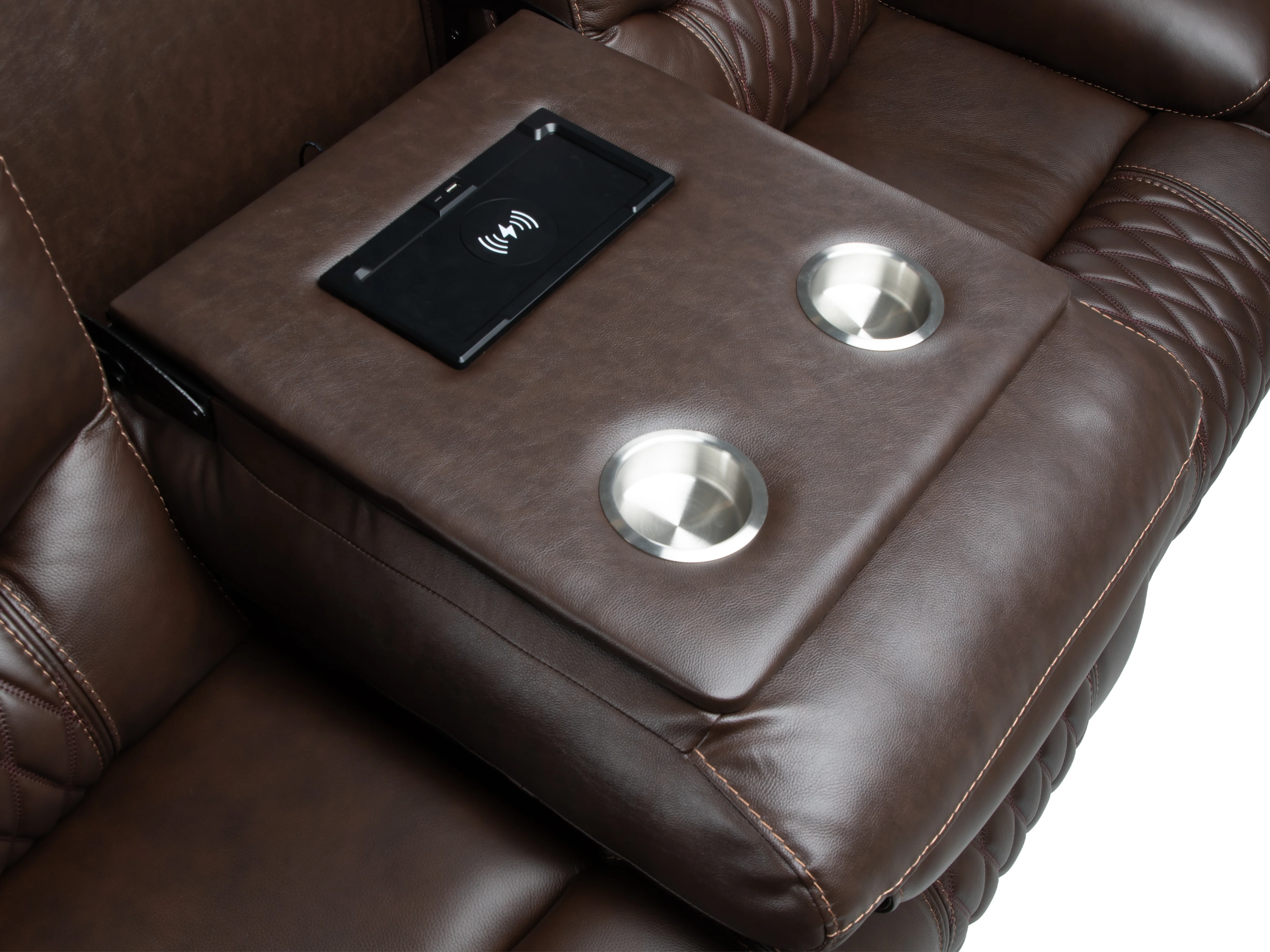 Umber Contemporary Top Grain Leather 3-Piece Dual Power Reclining Living Room Set with Console, USB & Wireless Charging - Image 17