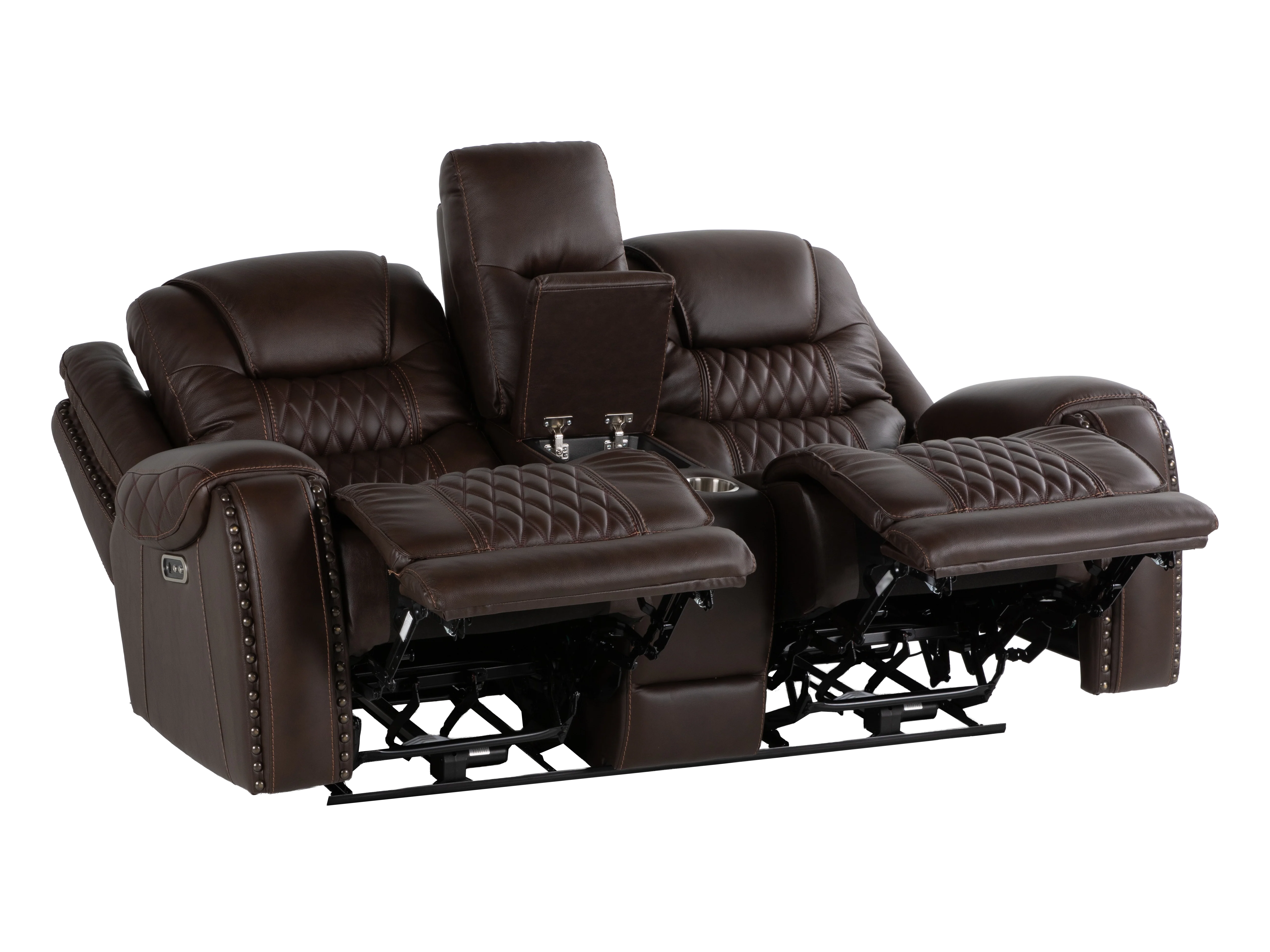 Umber Contemporary Top Grain Leather 3-Piece Dual Power Reclining Living Room Set with Console, USB & Wireless Charging - Image 7