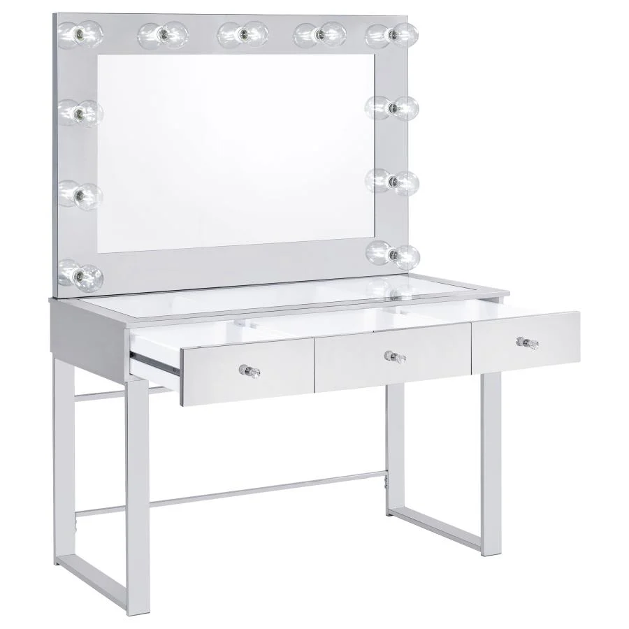 Umbridge - 3-Drawer Vanity Set With Lighting - Chrome And White - Image 3