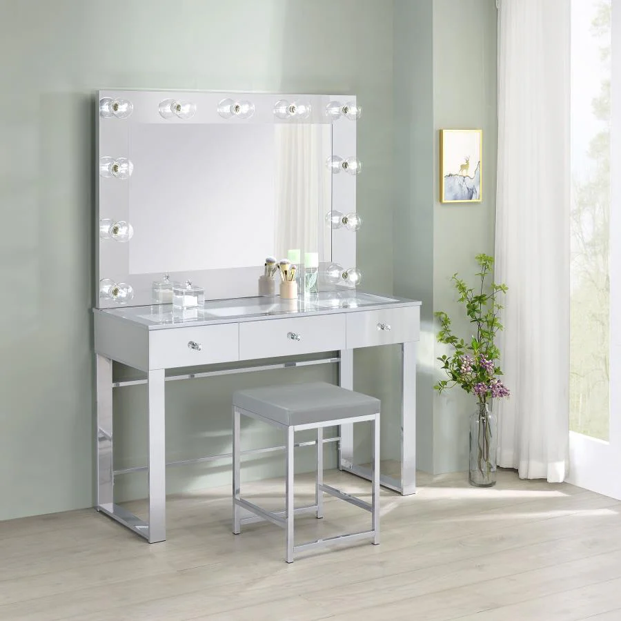 Umbridge - Upholstered Square Padded Cushion Vanity Stool - Light Gray - Image 5
