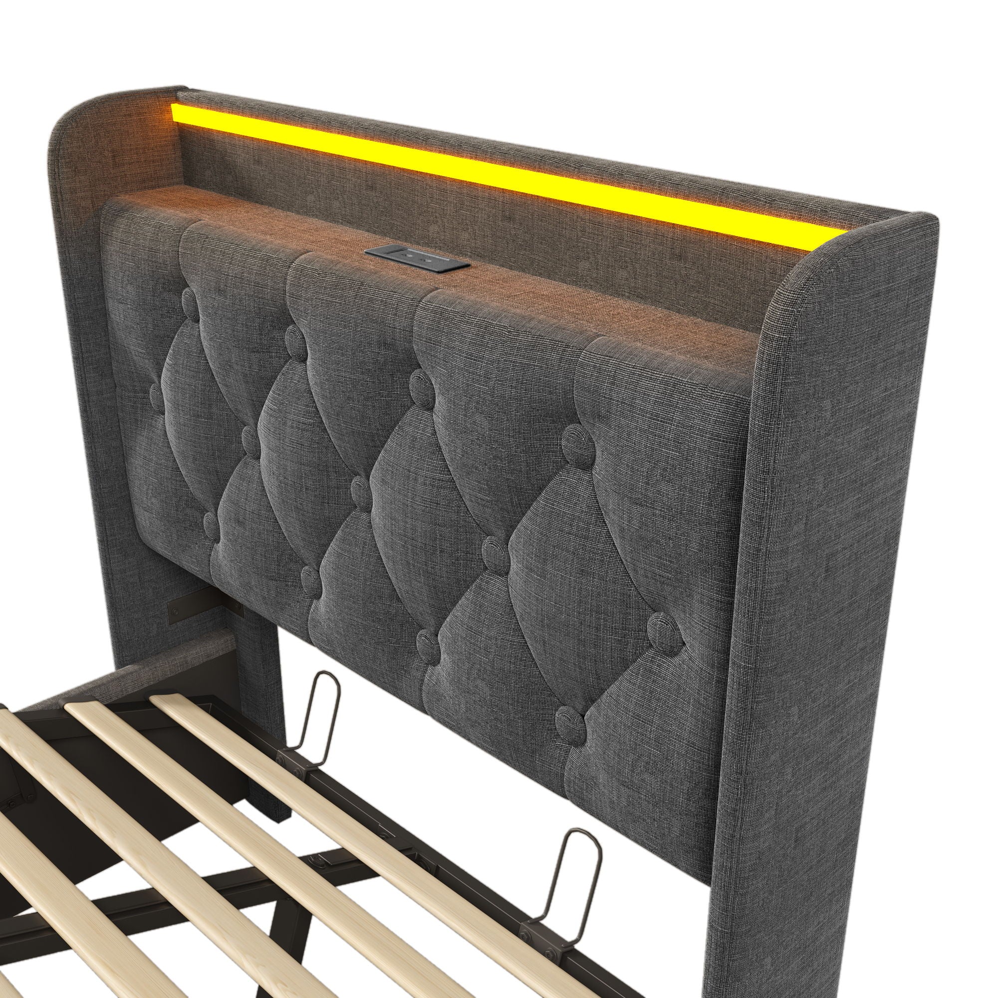 Upholstered Bed, 360 Surround LED Function, Remote Control, Hydraulic Storage Bed With USB, Type-C Charging (Without Mattress) - Image 101