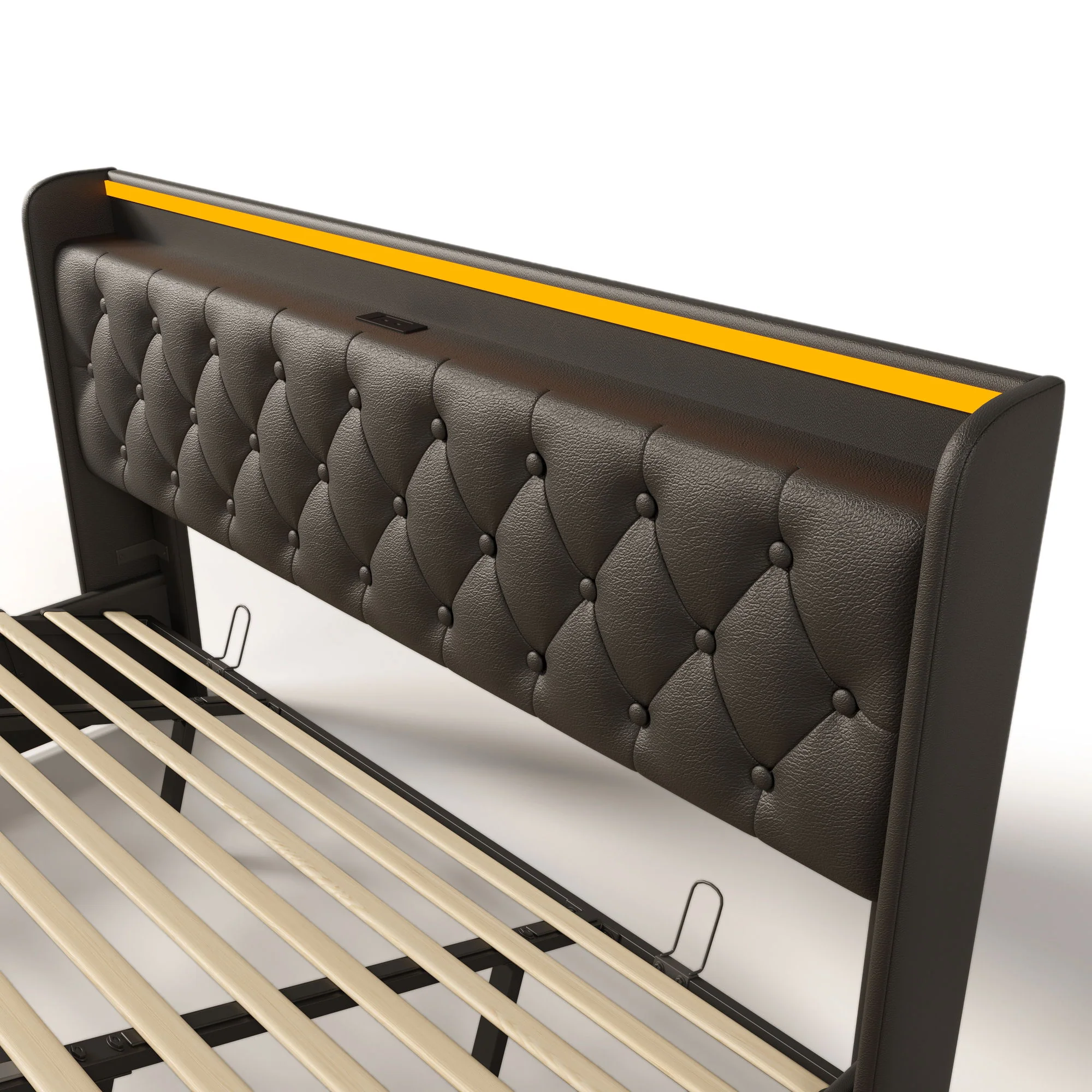 Upholstered Bed, 360 Surround LED Function, Remote Control, Hydraulic Storage Bed With USB, Type-C Charging (Without Mattress) - Image 102
