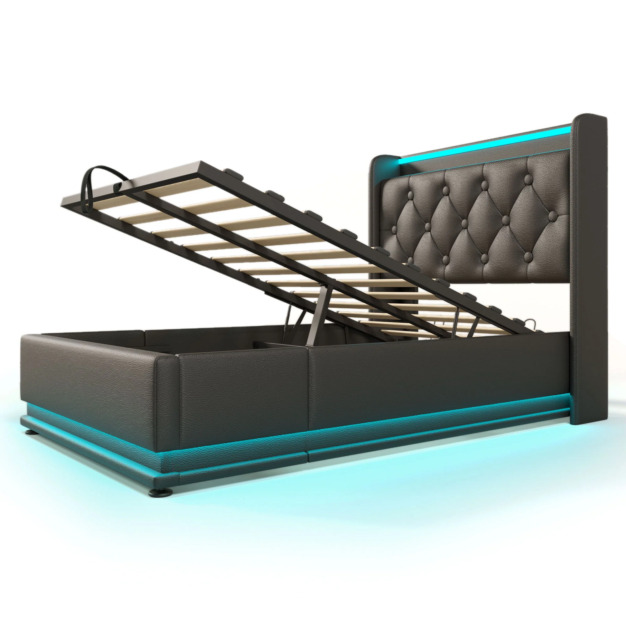 Upholstered Bed, 360 Surround LED Function, Remote Control, Hydraulic Storage Bed With USB, Type-C Charging (Without Mattress) - Image 11