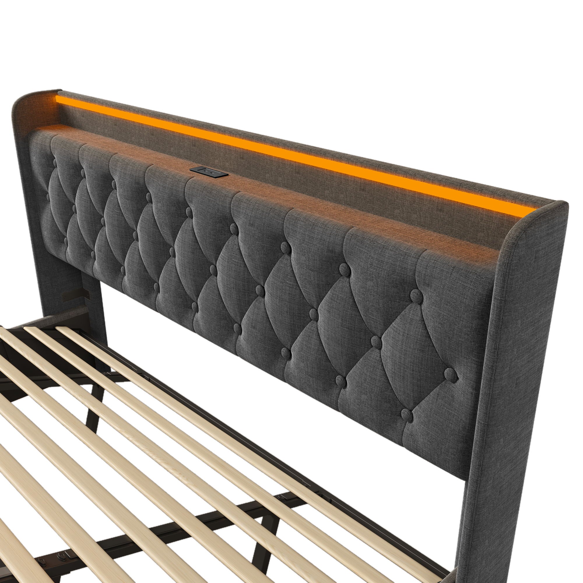 Upholstered Bed, 360 Surround LED Function, Remote Control, Hydraulic Storage Bed With USB, Type-C Charging (Without Mattress) - Image 116