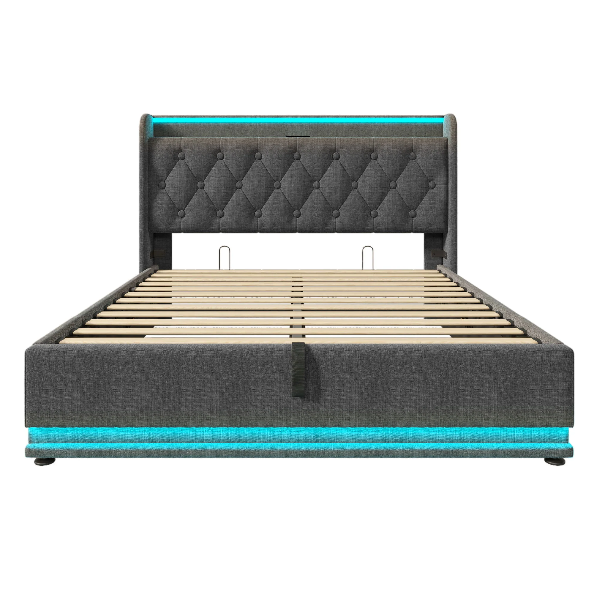 Upholstered Bed, 360 Surround LED Function, Remote Control, Hydraulic Storage Bed With USB, Type-C Charging (Without Mattress) - Image 12