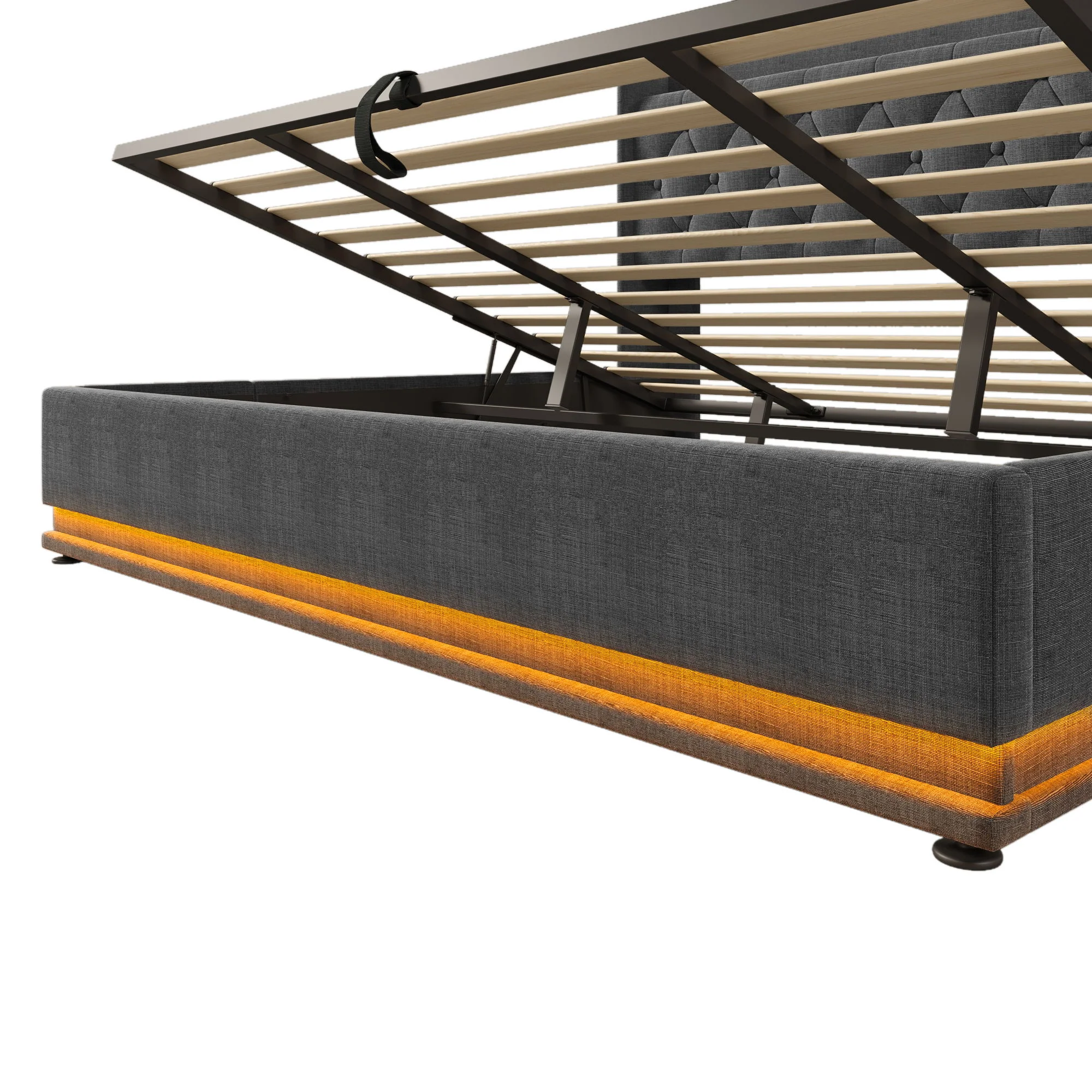Upholstered Bed, 360 Surround LED Function, Remote Control, Hydraulic Storage Bed With USB, Type-C Charging (Without Mattress) - Image 123