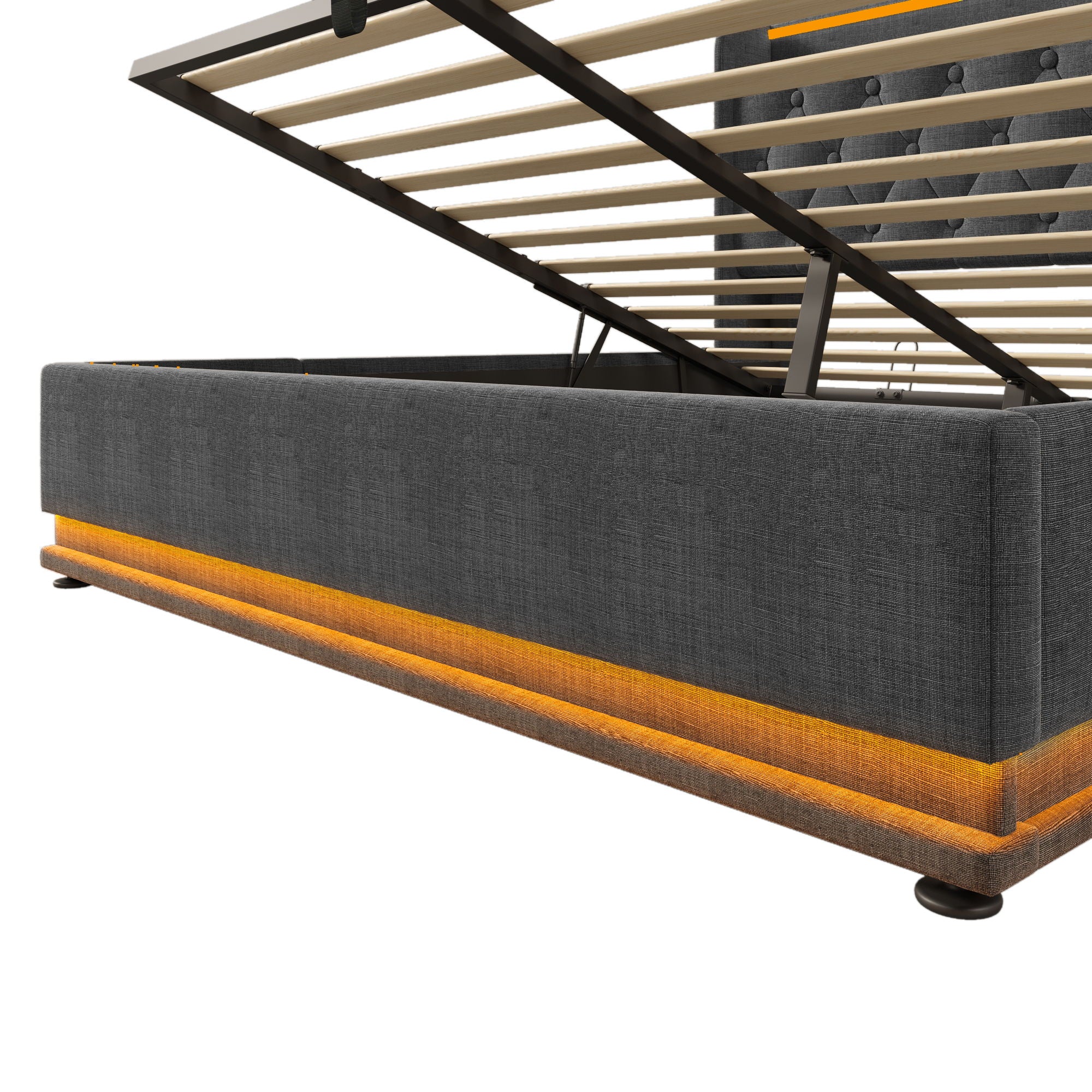 Upholstered Bed, 360 Surround LED Function, Remote Control, Hydraulic Storage Bed With USB, Type-C Charging (Without Mattress) - Image 16