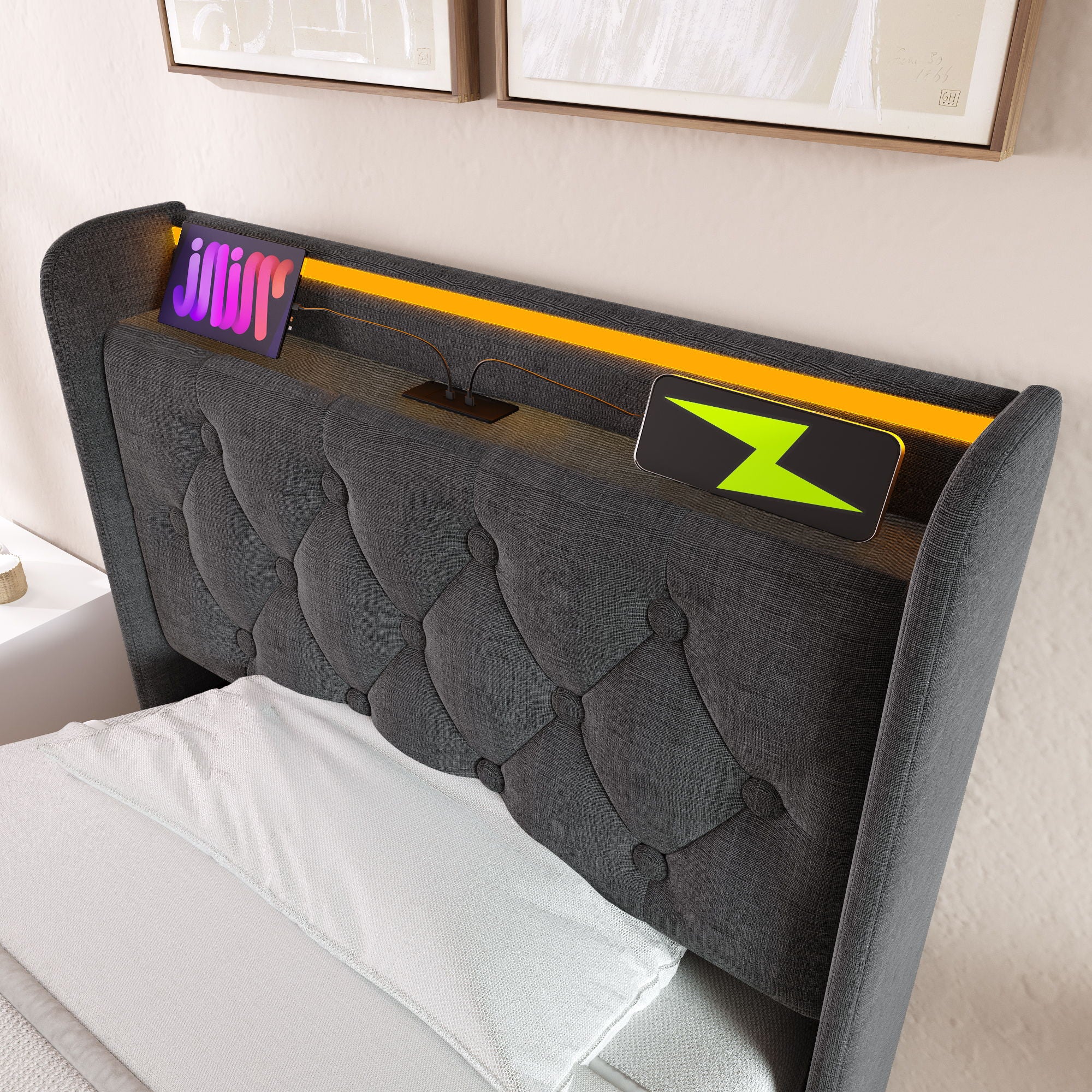 Upholstered Bed, 360 Surround LED Function, Remote Control, Hydraulic Storage Bed With USB, Type-C Charging (Without Mattress) - Image 22