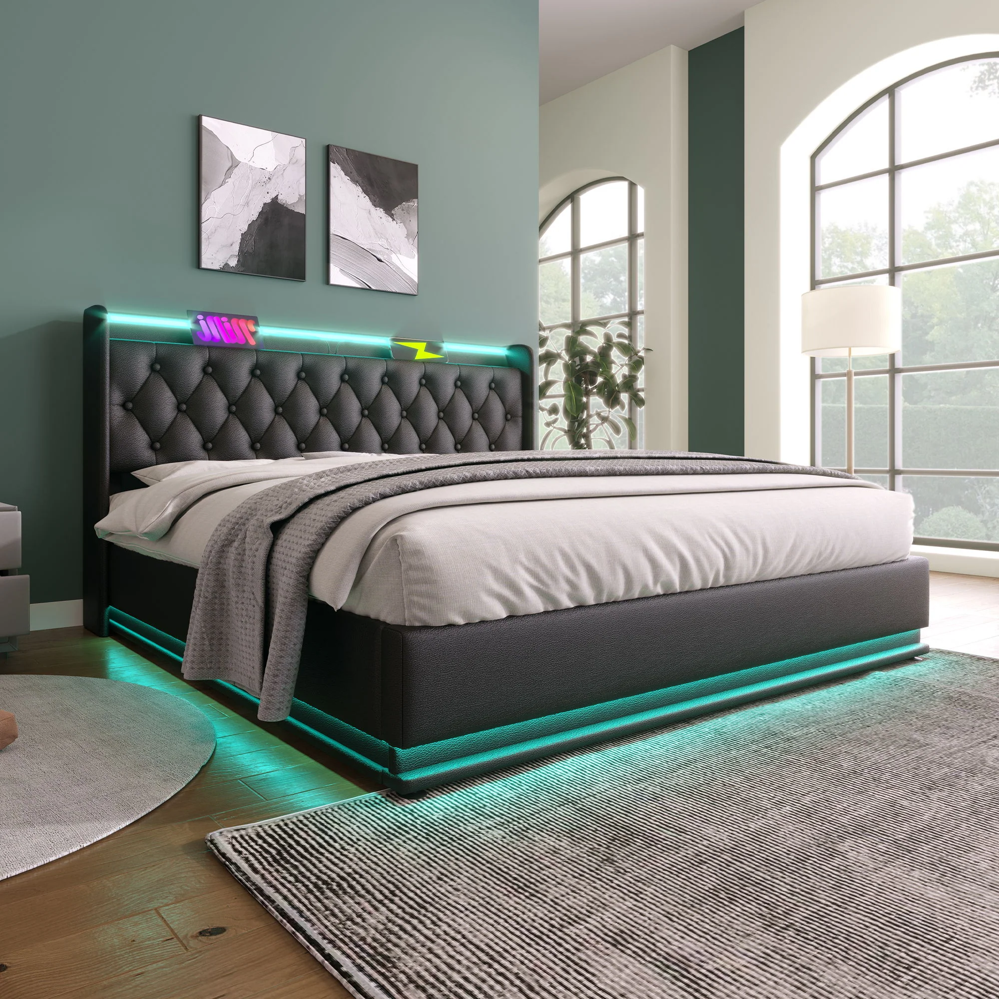 Upholstered Bed, 360 Surround LED Function, Remote Control, Hydraulic Storage Bed With USB, Type-C Charging (Without Mattress) - Image 27