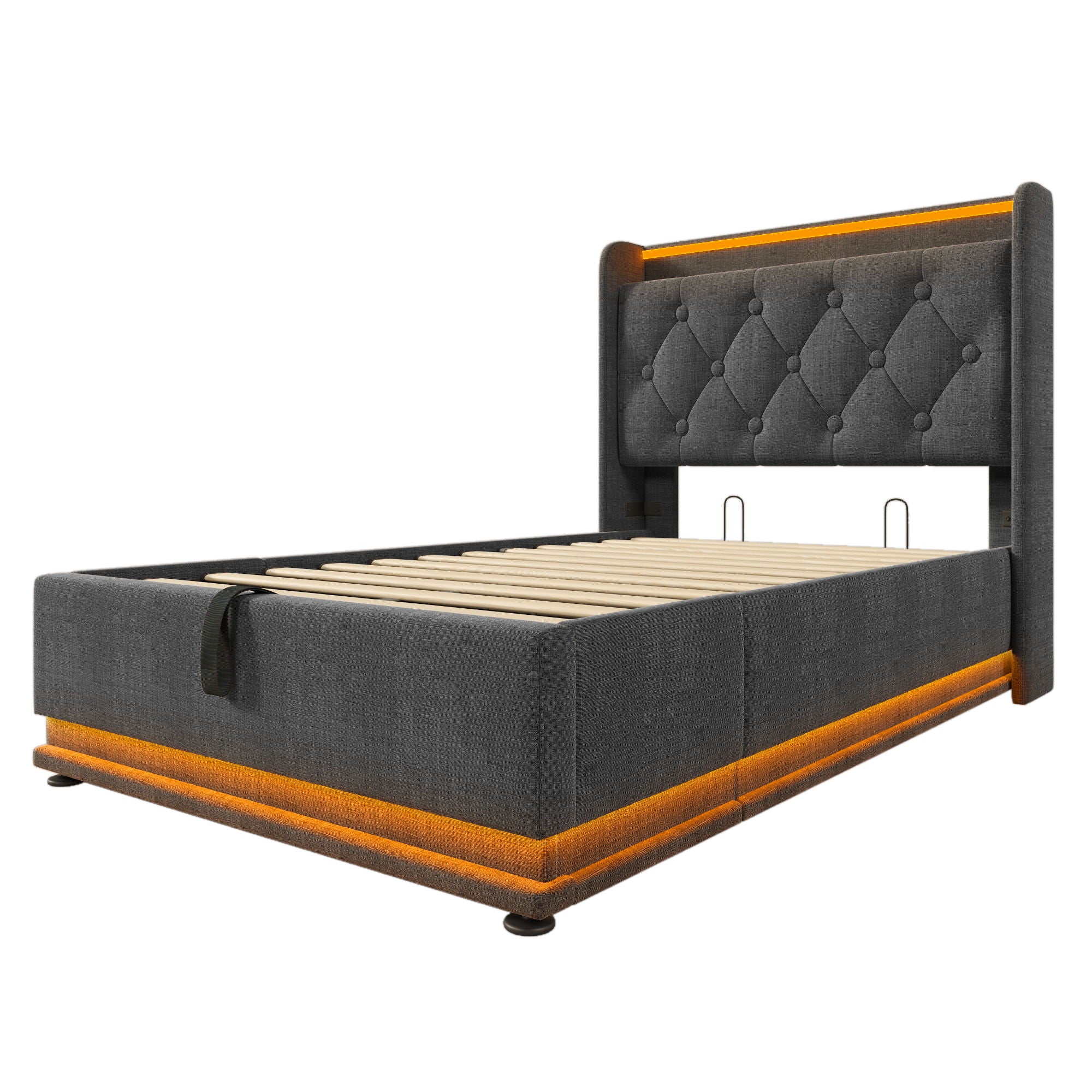 Upholstered Bed, 360 Surround LED Function, Remote Control, Hydraulic Storage Bed With USB, Type-C Charging (Without Mattress) - Image 66