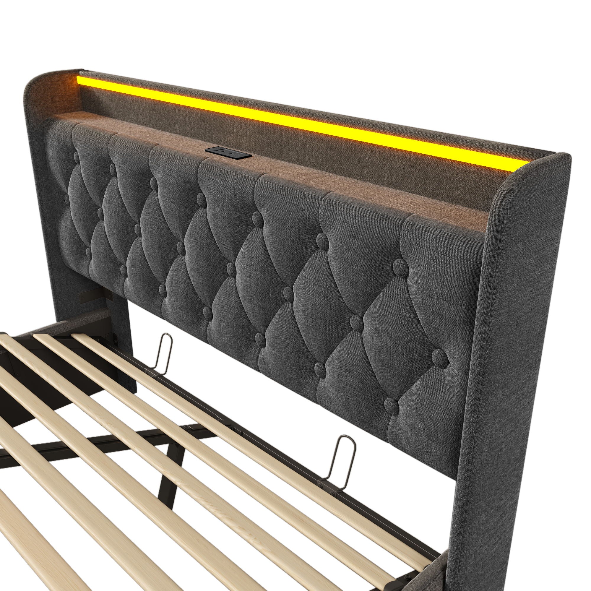 Upholstered Bed, 360 Surround LED Function, Remote Control, Hydraulic Storage Bed With USB, Type-C Charging (Without Mattress) - Image 79