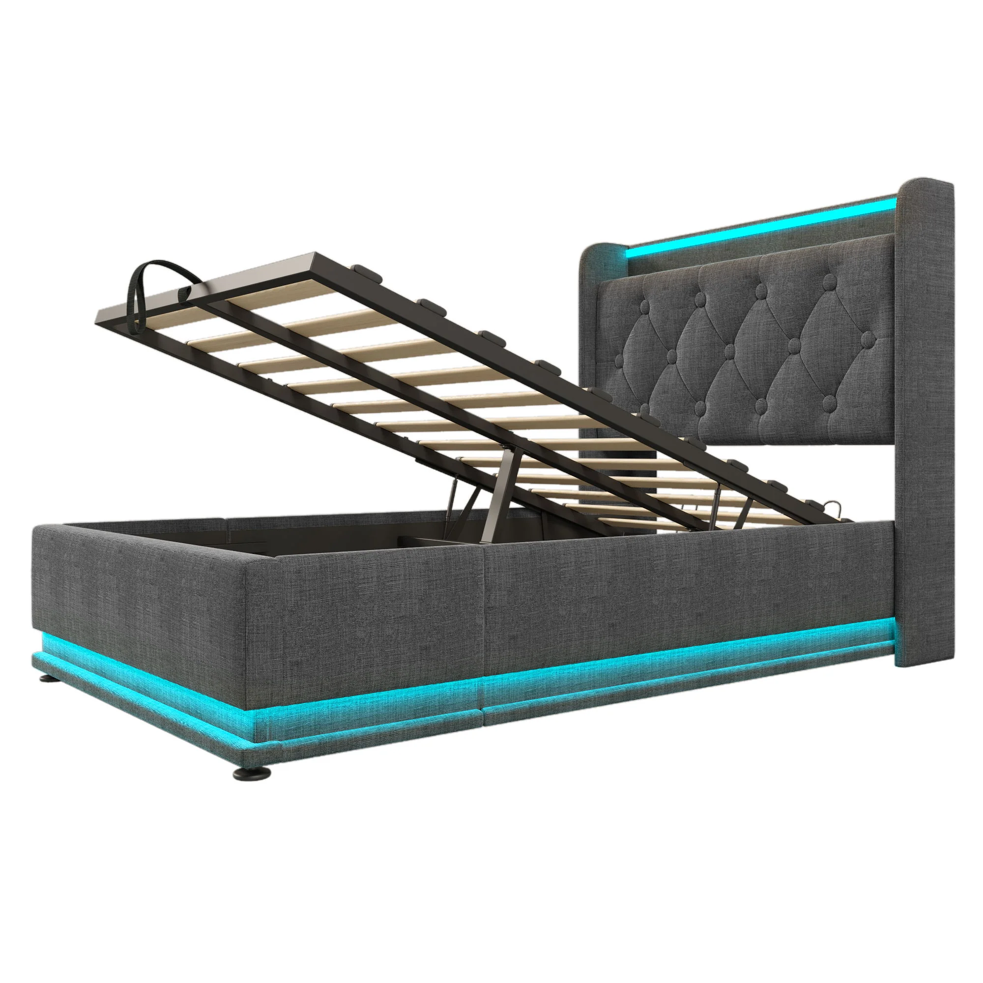 Upholstered Bed, 360 Surround LED Function, Remote Control, Hydraulic Storage Bed With USB, Type-C Charging (Without Mattress) - Image 84