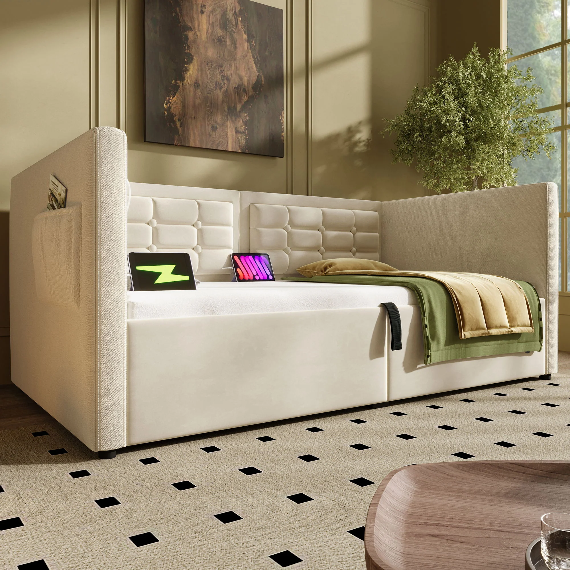 Upholstered Hydraulic Storage Daybed With USB & Type C Charging - Image 10