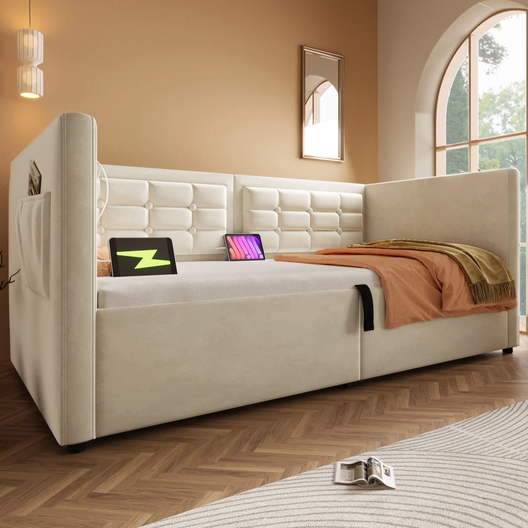 Upholstered Hydraulic Storage Daybed With USB & Type C Charging - Image 13
