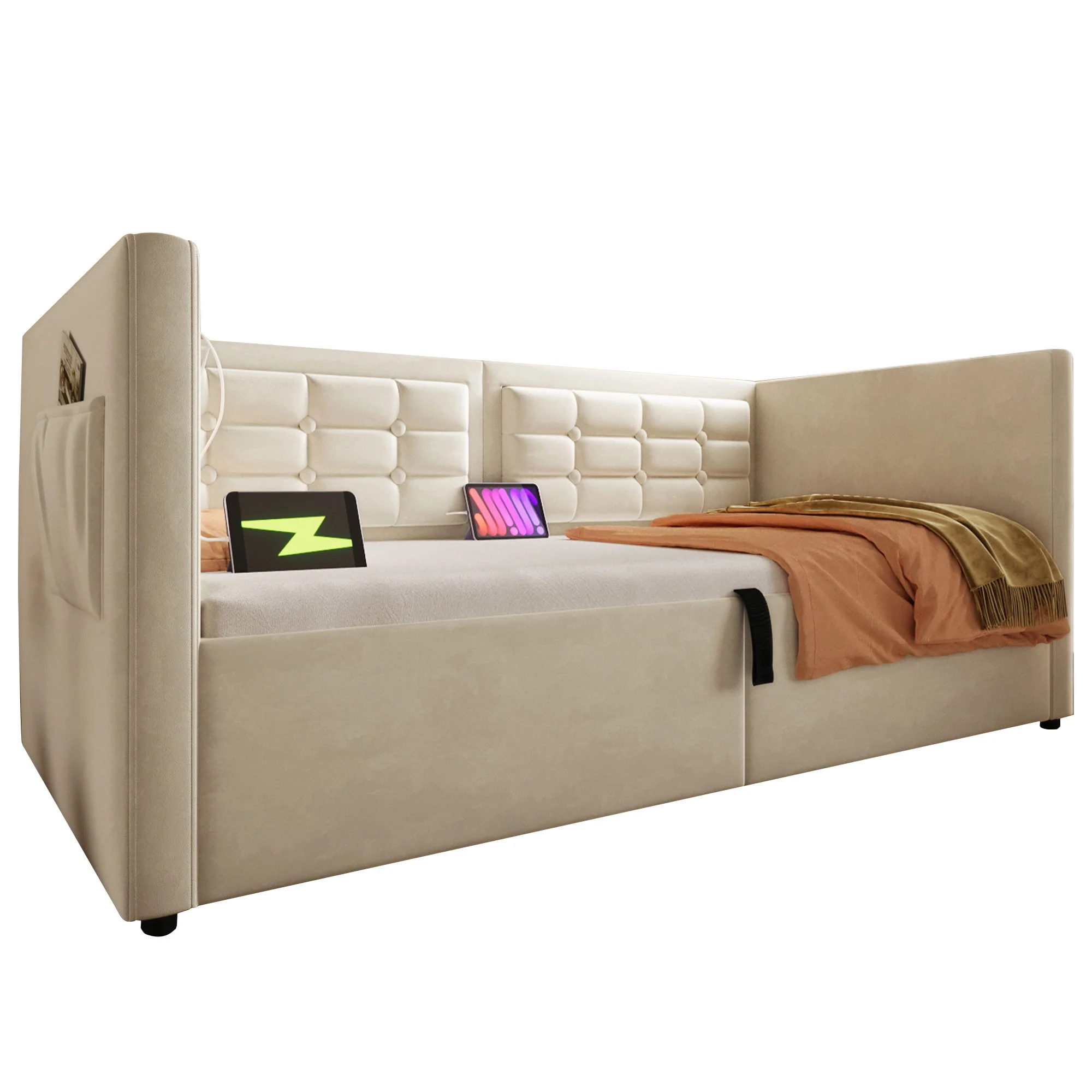 Upholstered Hydraulic Storage Daybed With USB & Type C Charging - Image 8