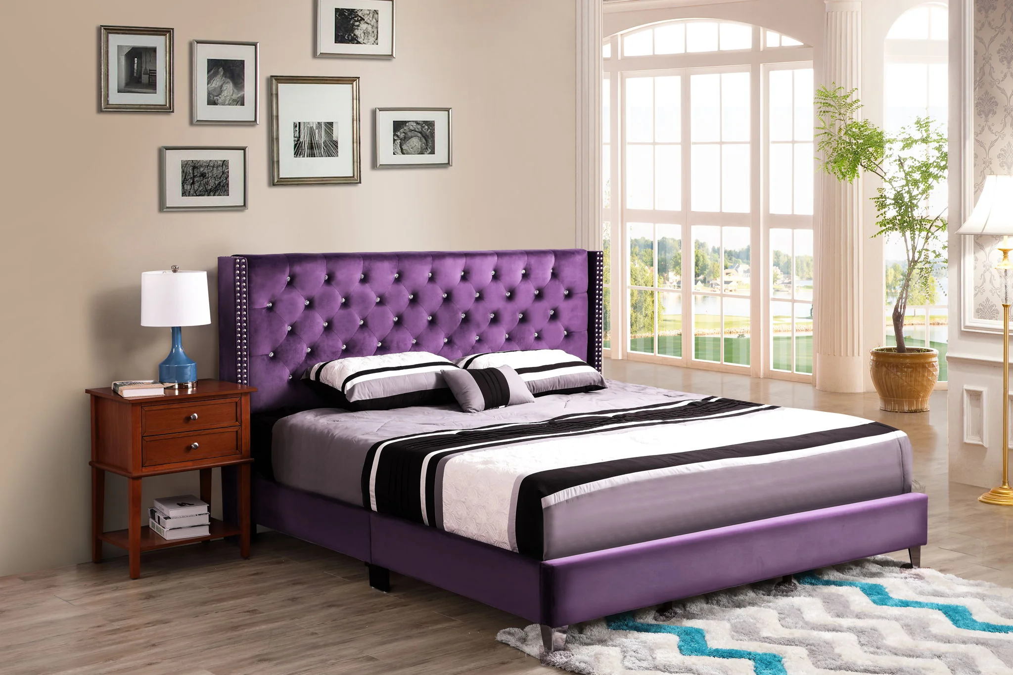 Upholstered Nailhead Trim Chic Bed - Image 4