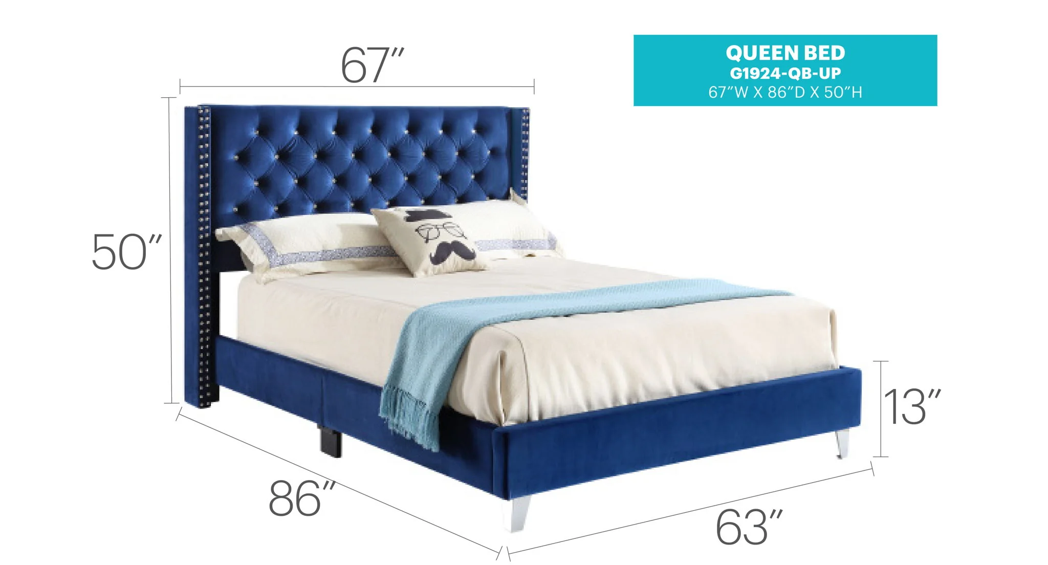 Upholstered Nailhead Trim Chic Bed - Image 9
