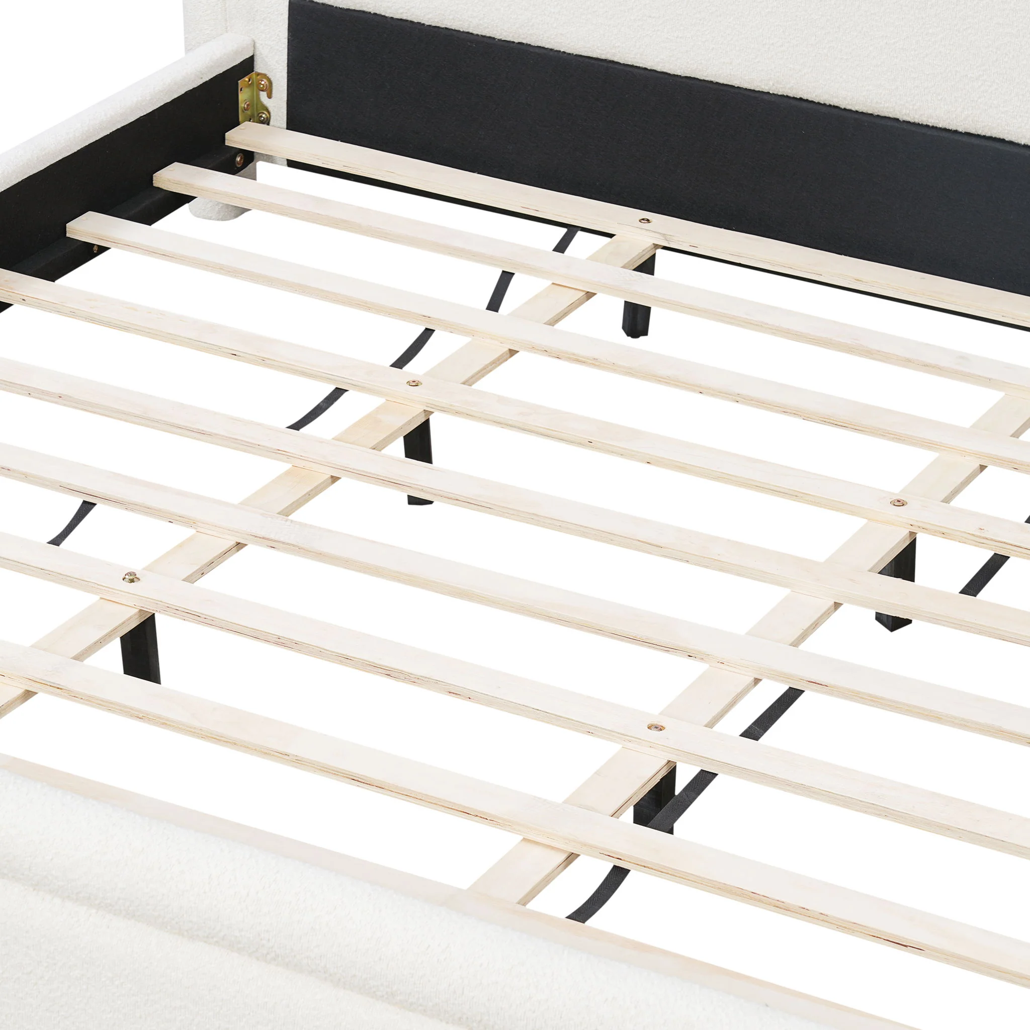 Upholstered Platform Bed Frame With Curved Headboard, Wood Slats Support - Image 3