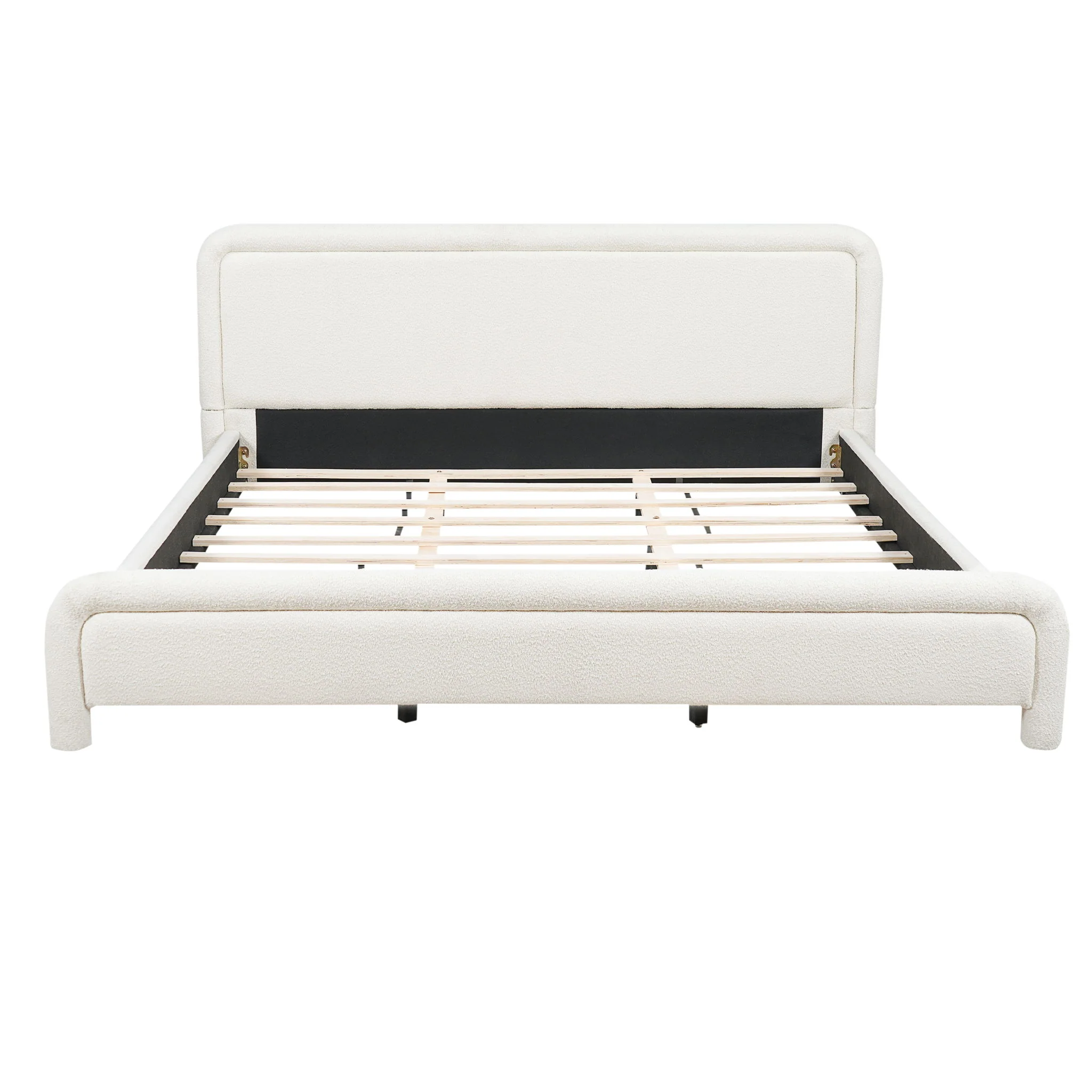Upholstered Platform Bed Frame With Curved Headboard, Wood Slats Support - Image 6