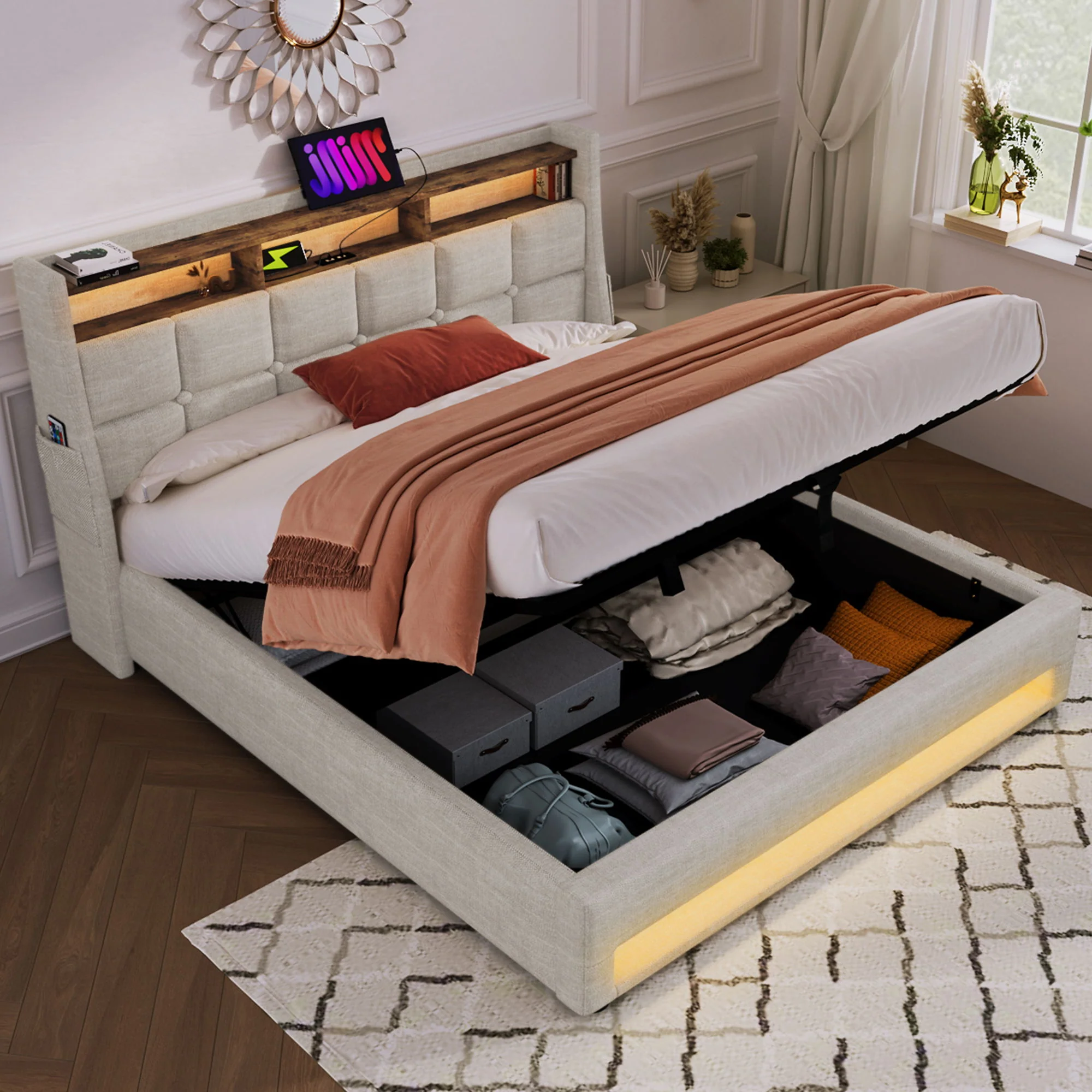 Upholstered Platform Bed With A Hydraulic Storage System, LED And USB Charging (Without Mattress) - Image 10