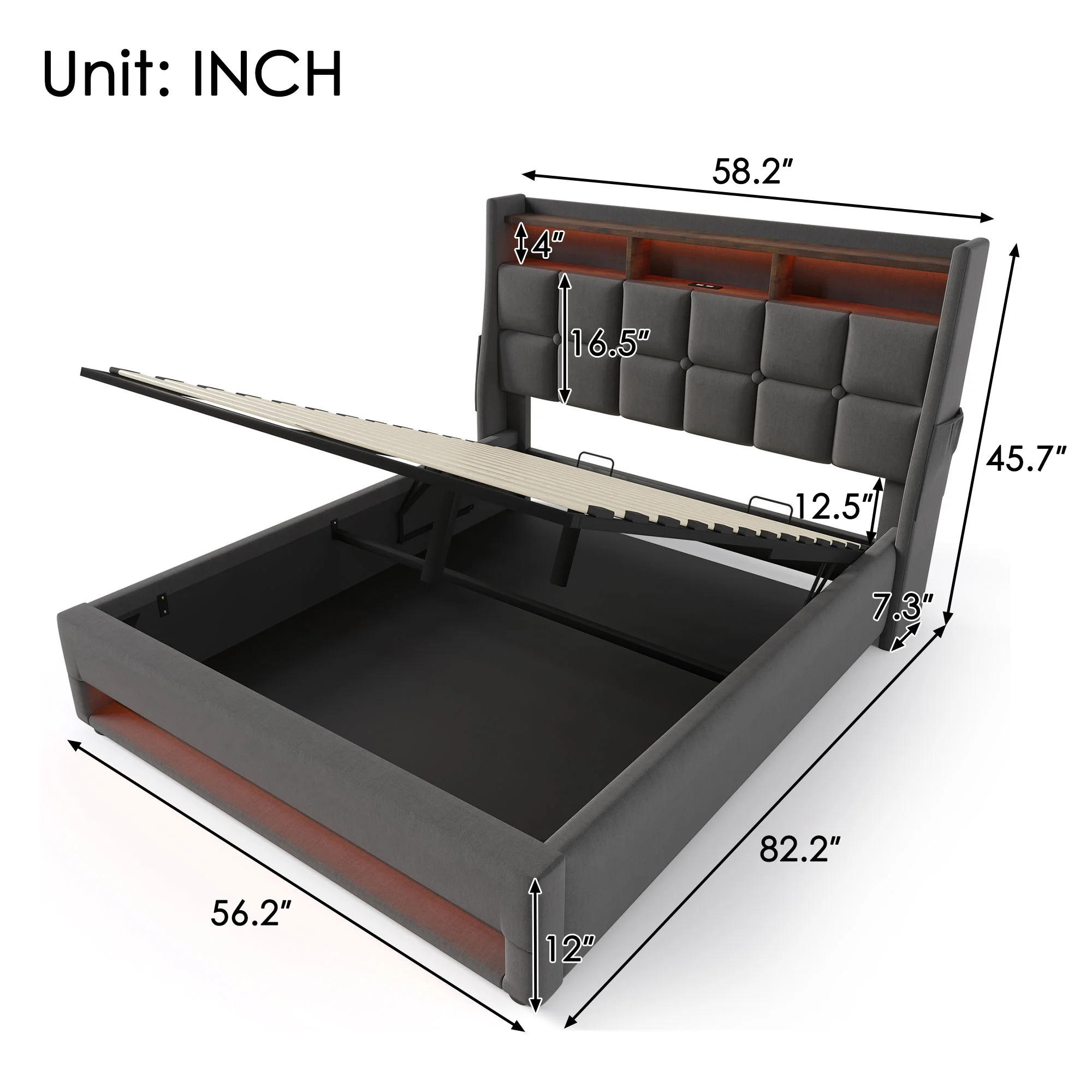 Upholstered Platform Bed With A Hydraulic Storage System, LED And USB Charging (Without Mattress) - Image 12