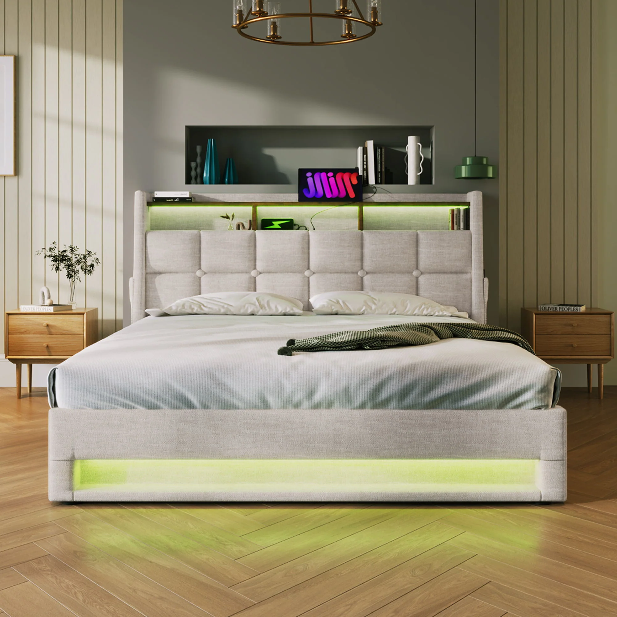 Upholstered Platform Bed With A Hydraulic Storage System, LED And USB Charging (Without Mattress) - Image 14