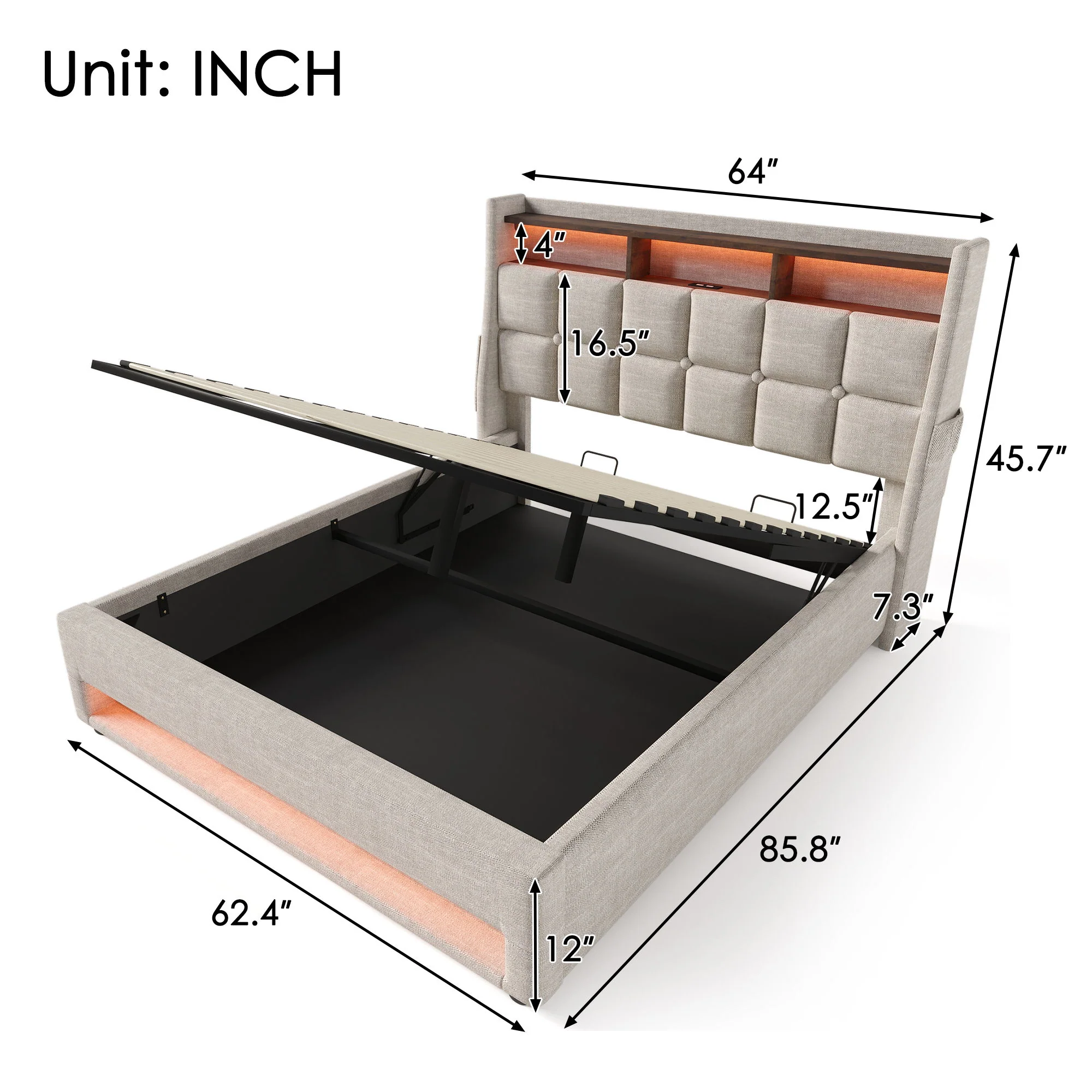 Upholstered Platform Bed With A Hydraulic Storage System, LED And USB Charging (Without Mattress) - Image 16
